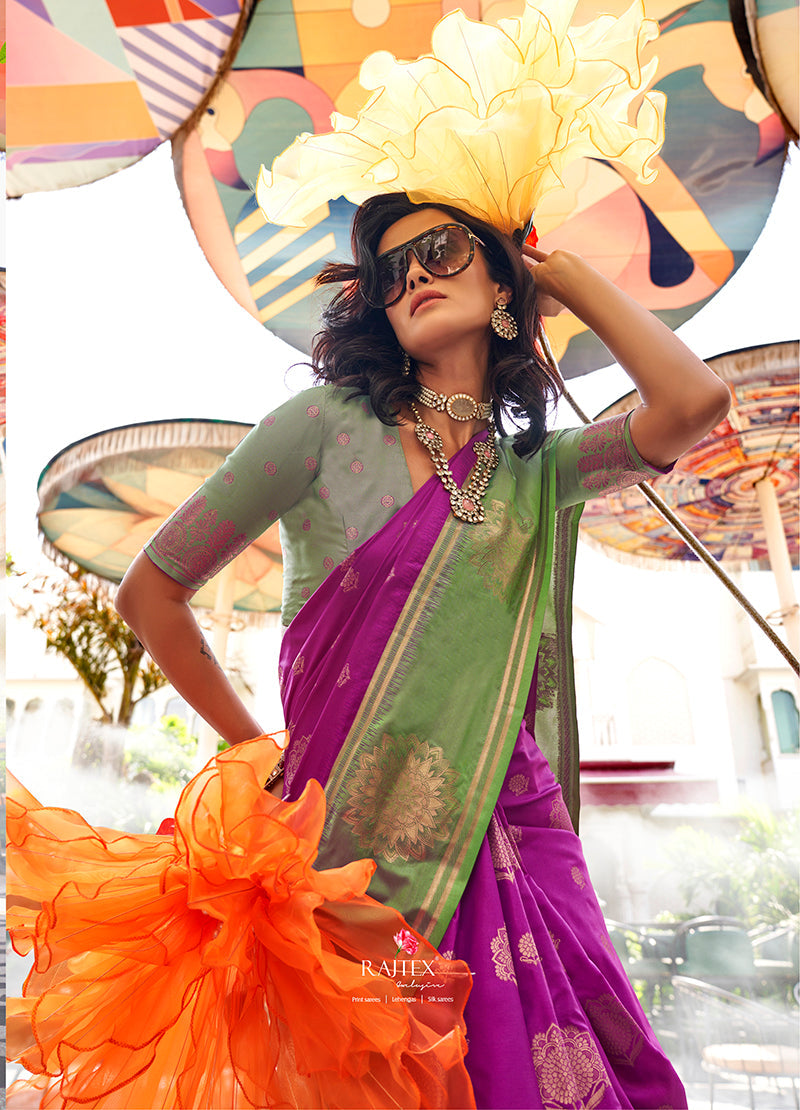 Magenta Katan Silk Saree with Gold Zari Weaving