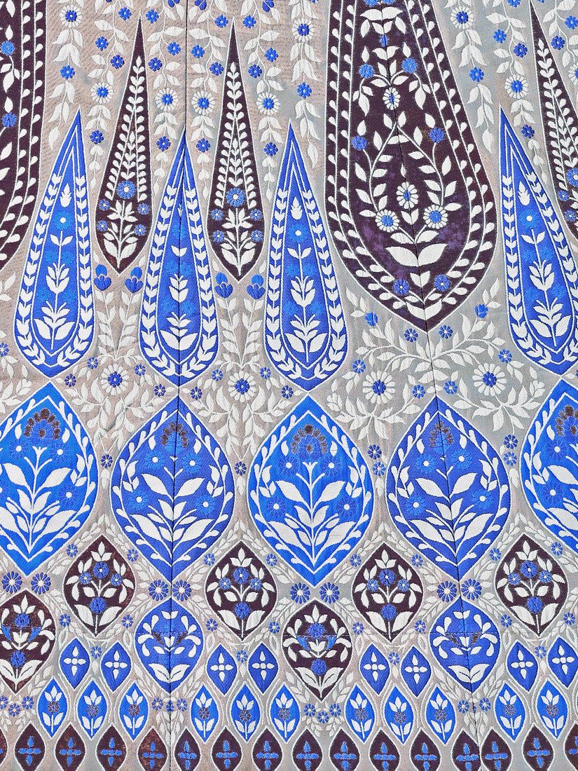 Grey & Blue Kanjivaram Silk Weaving Zari Lehenga Choli
