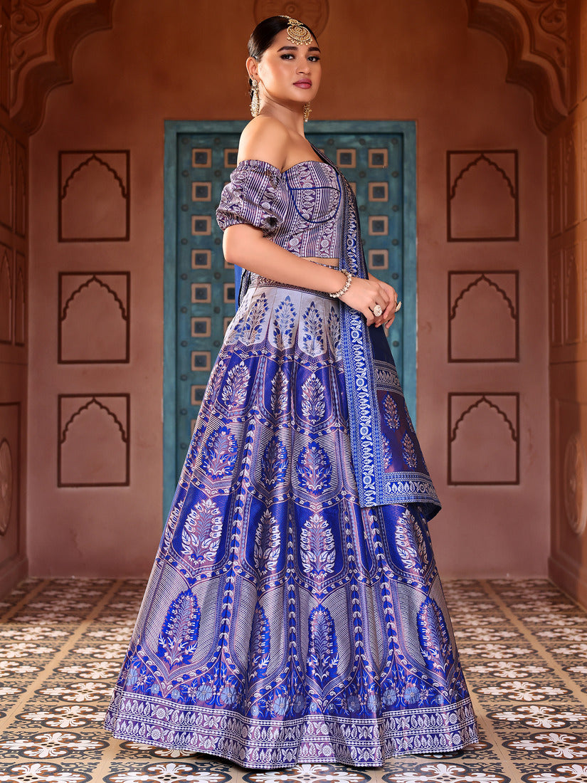 Royal Blue Kanjivaram Silk Weaving Zari Lehenga Choli