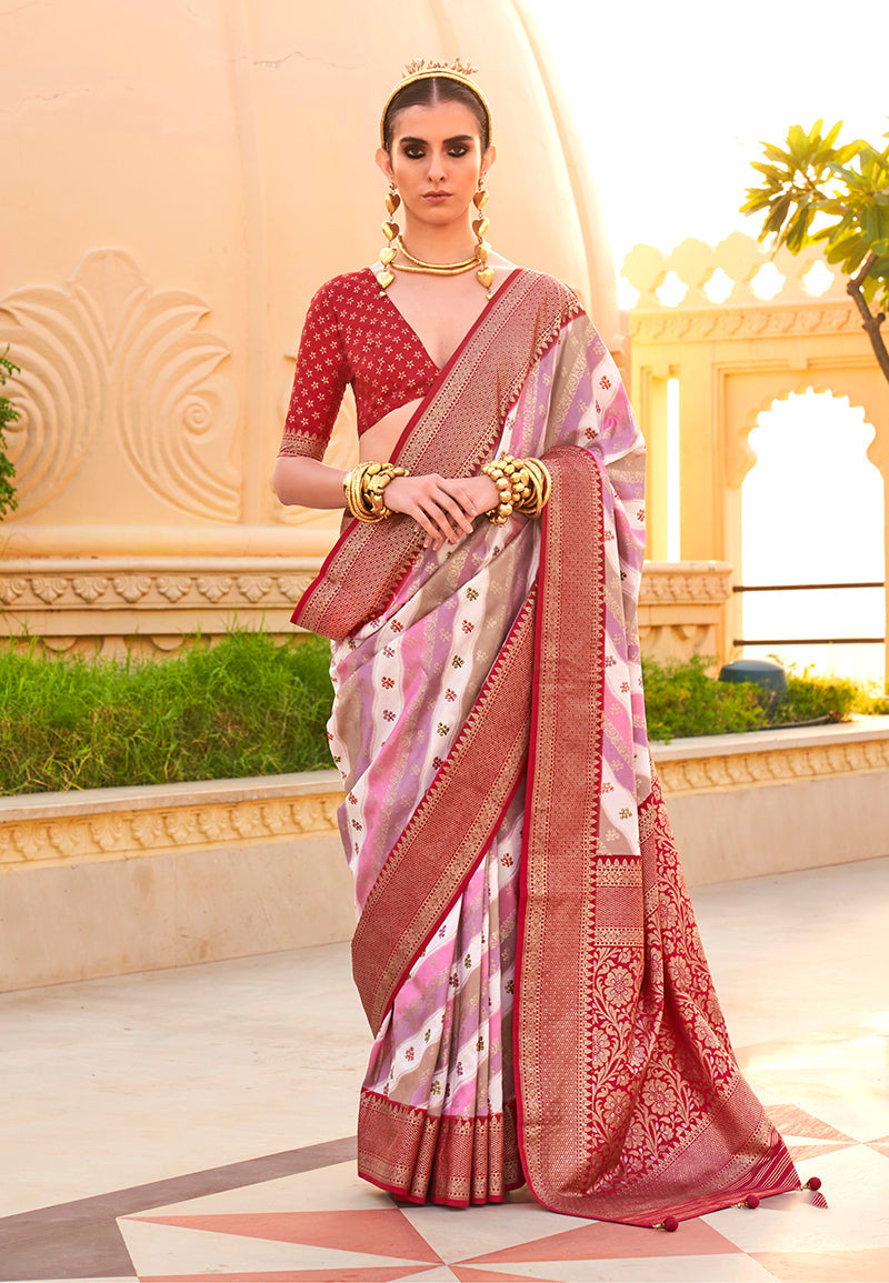 Maroon Silk Foil Print Saree
