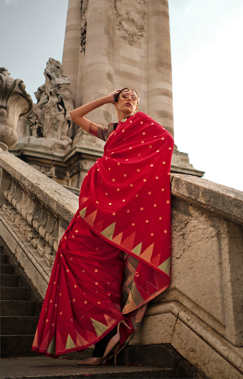 Red Silk Zari Weaving Traditional Saree