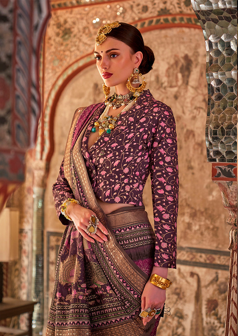 Magenta Viscose Silk Printed Traditional Saree