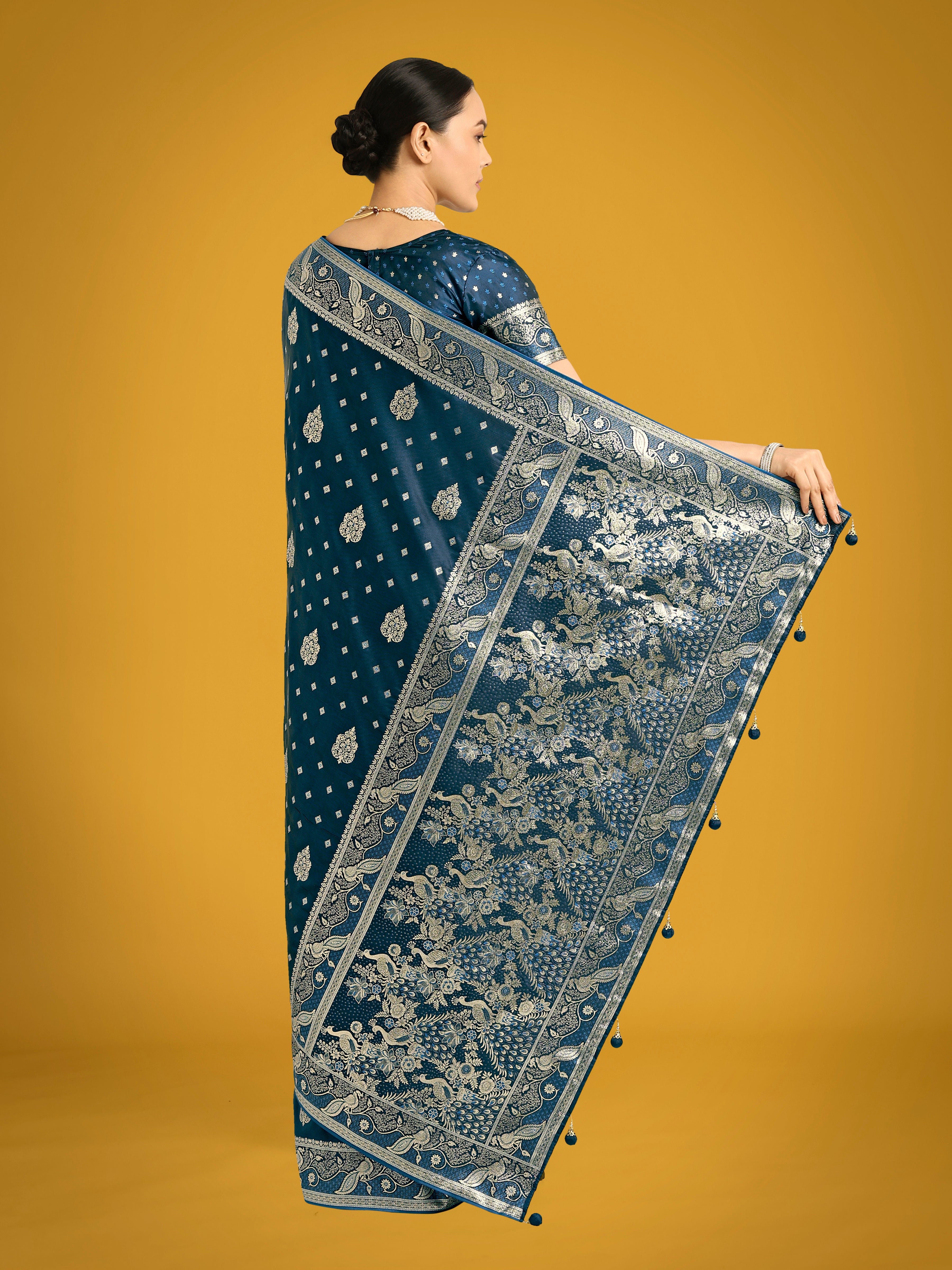Traditional Aqua blue Woven Banarasi Satin Silk Saree