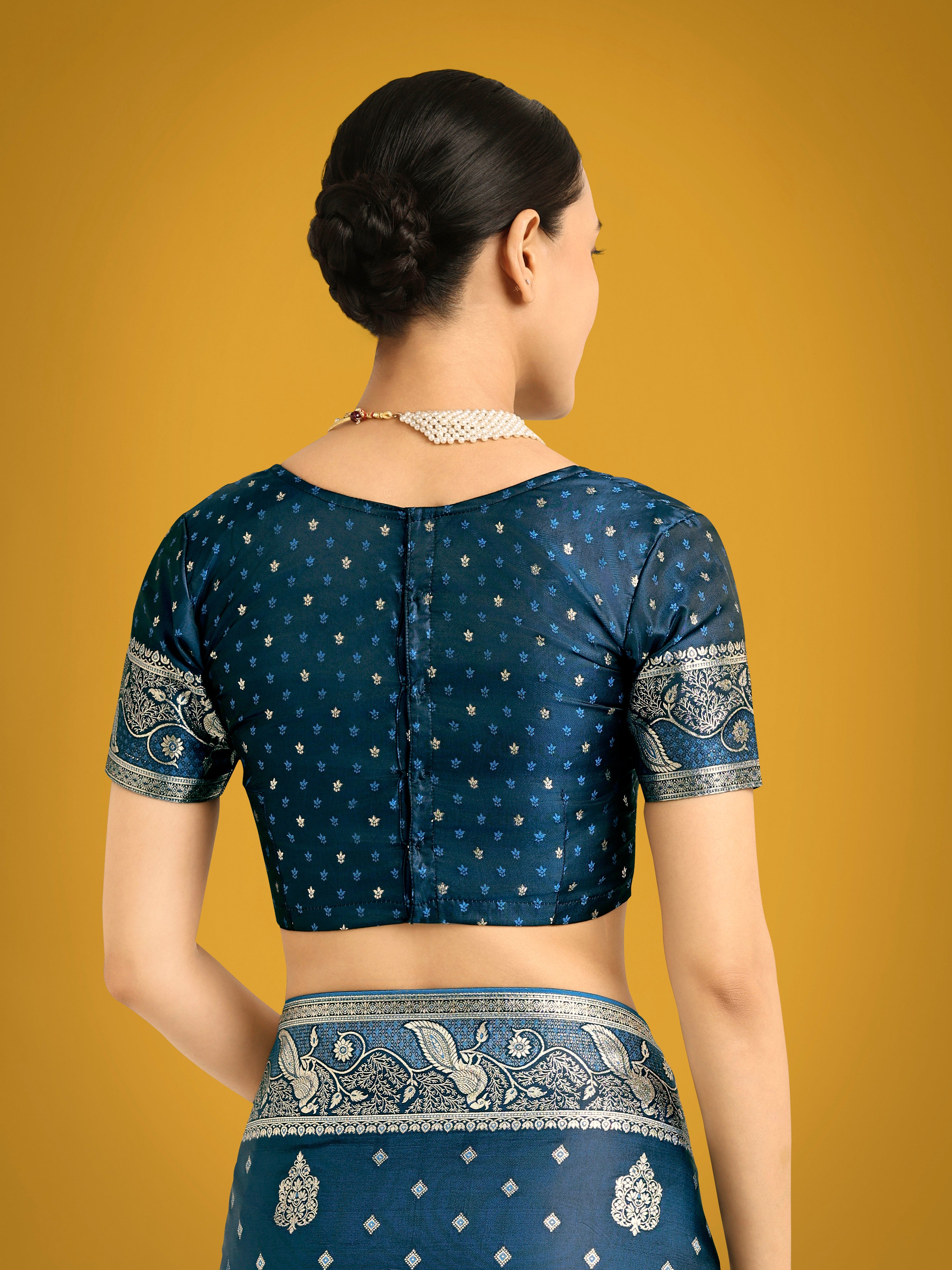 Traditional Aqua blue Woven Banarasi Satin Silk Saree