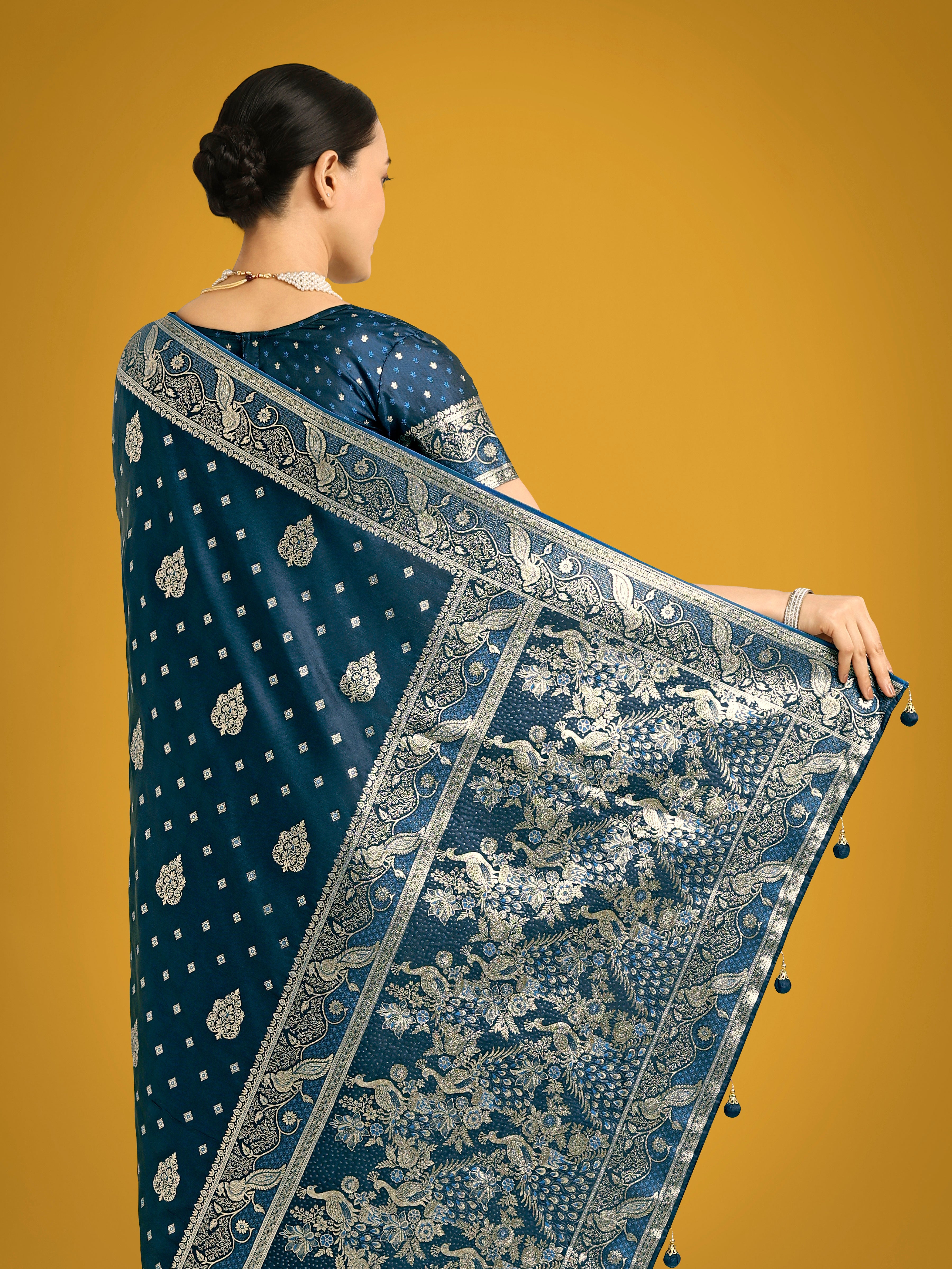 Traditional Aqua blue Woven Banarasi Satin Silk Saree