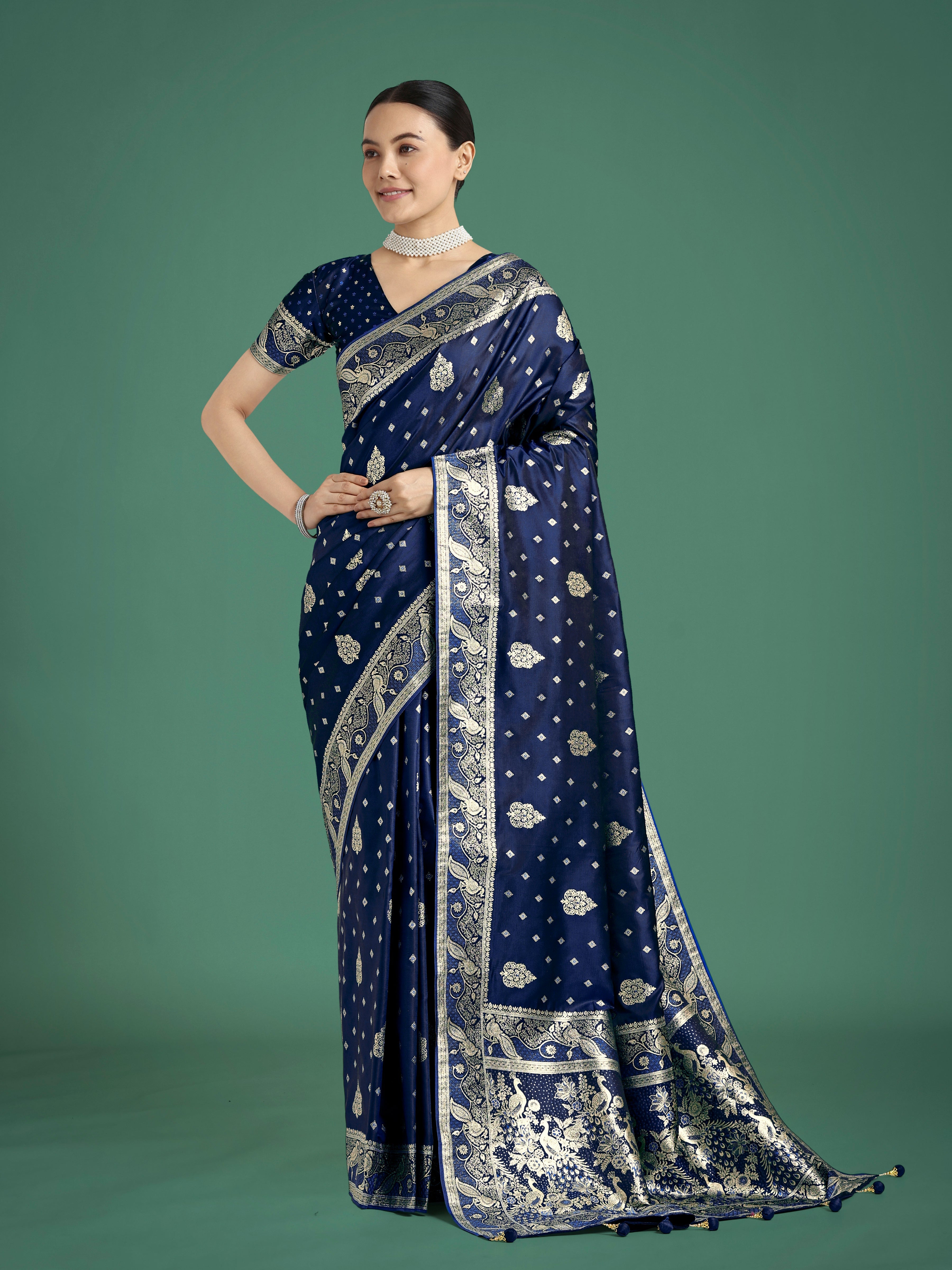 Traditional Blue Woven Banarasi Satin Silk Saree