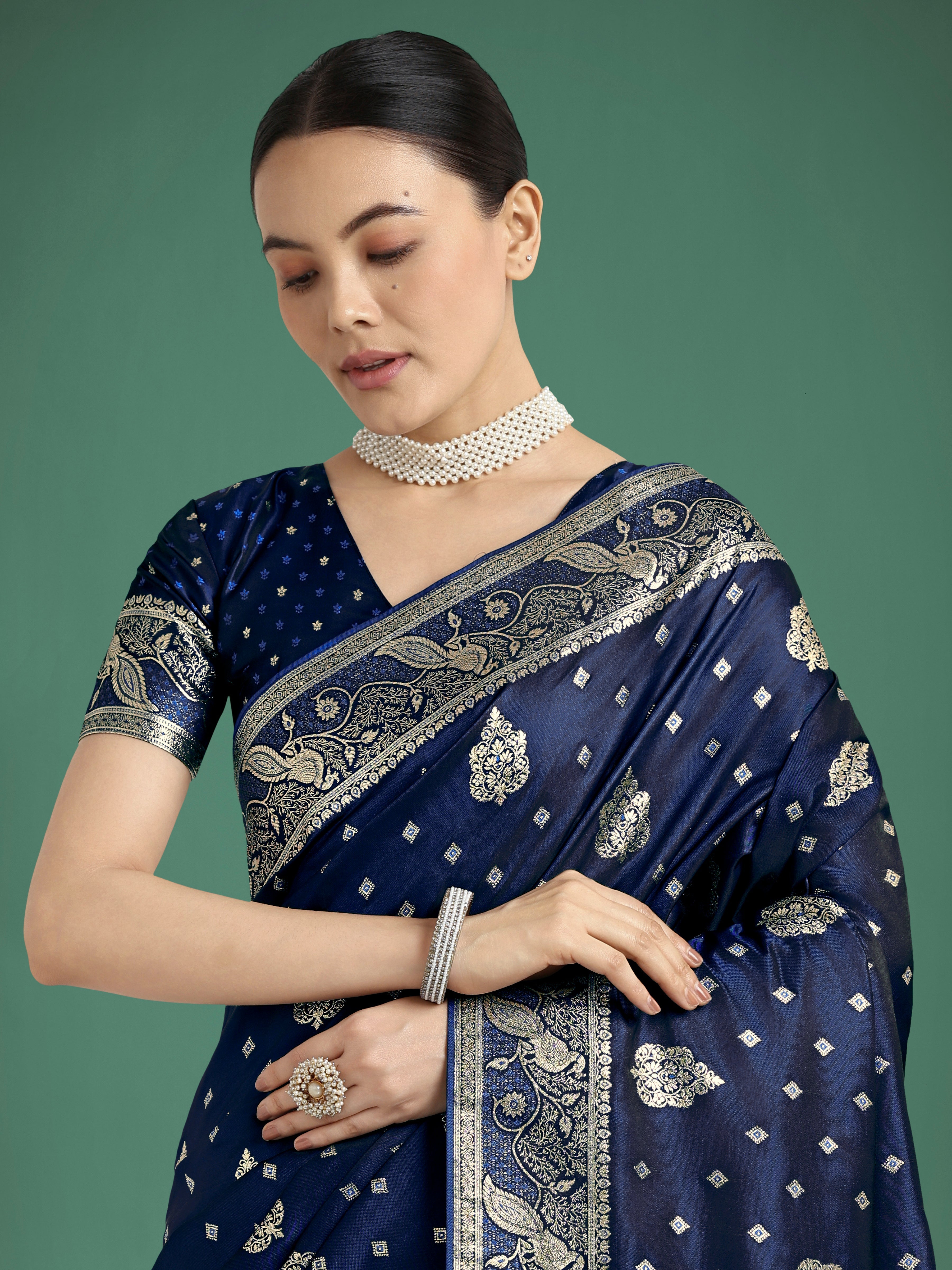 Traditional Blue Woven Banarasi Satin Silk Saree