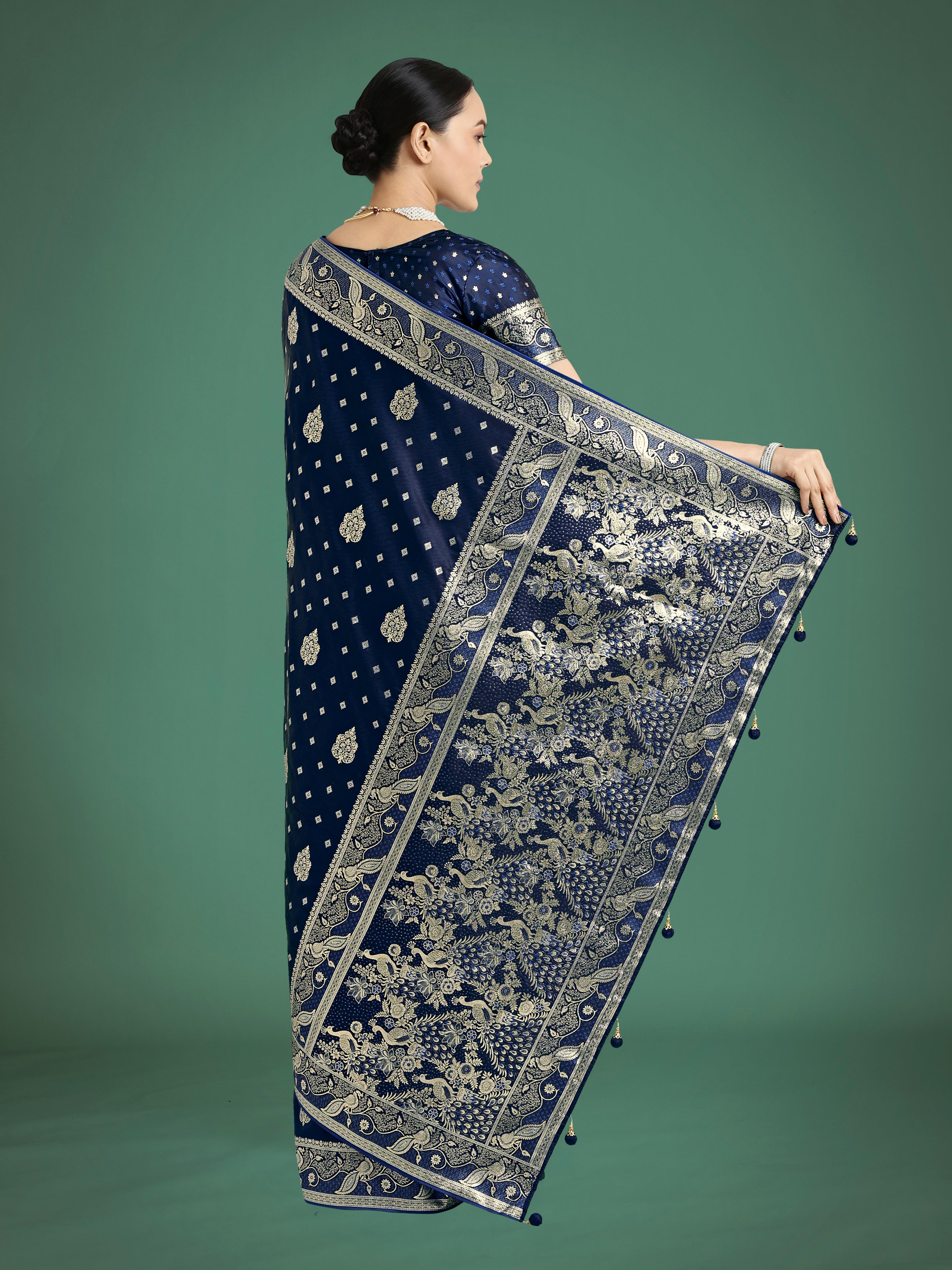 Traditional Blue Woven Banarasi Satin Silk Saree