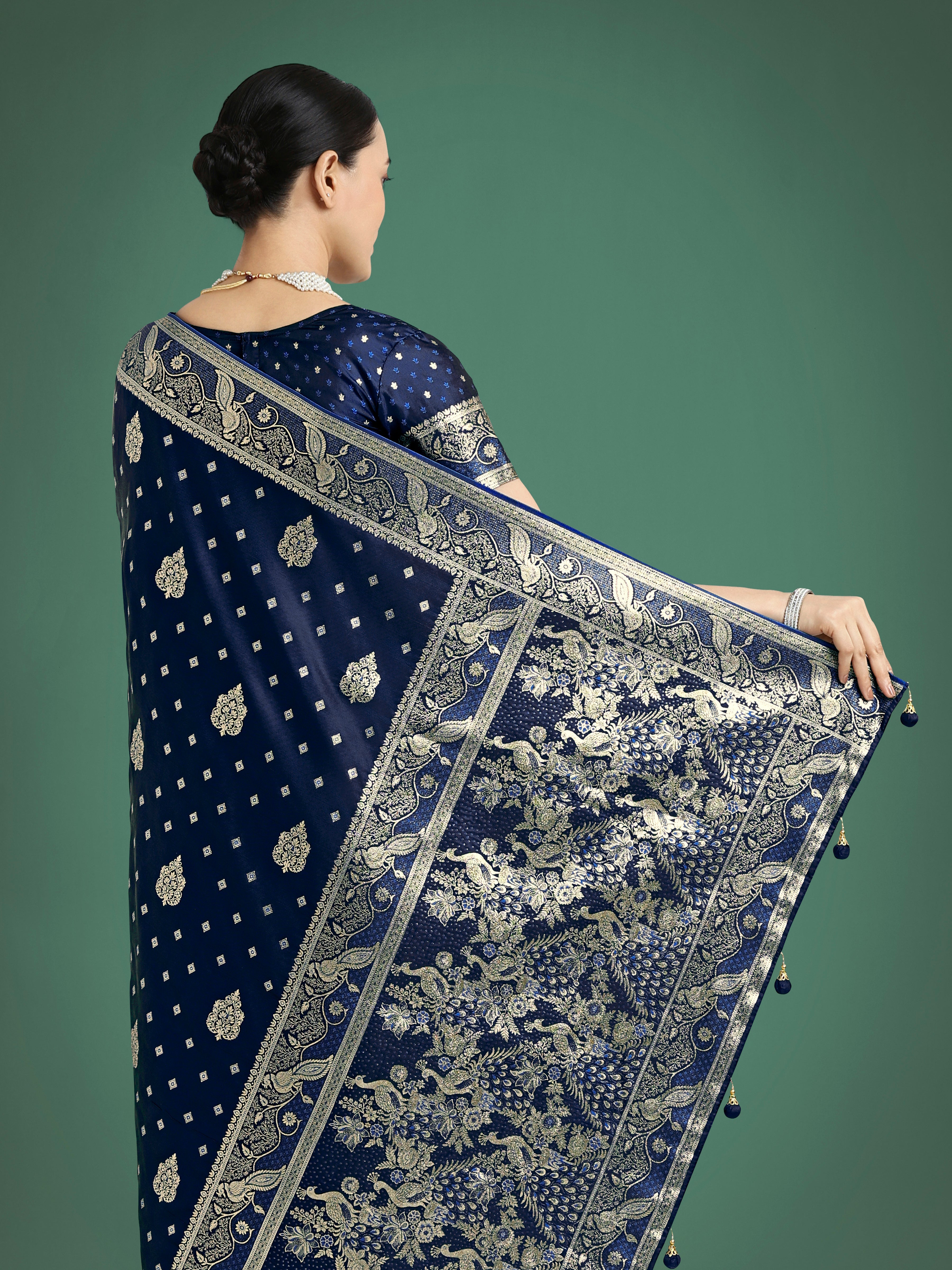 Traditional Blue Woven Banarasi Satin Silk Saree