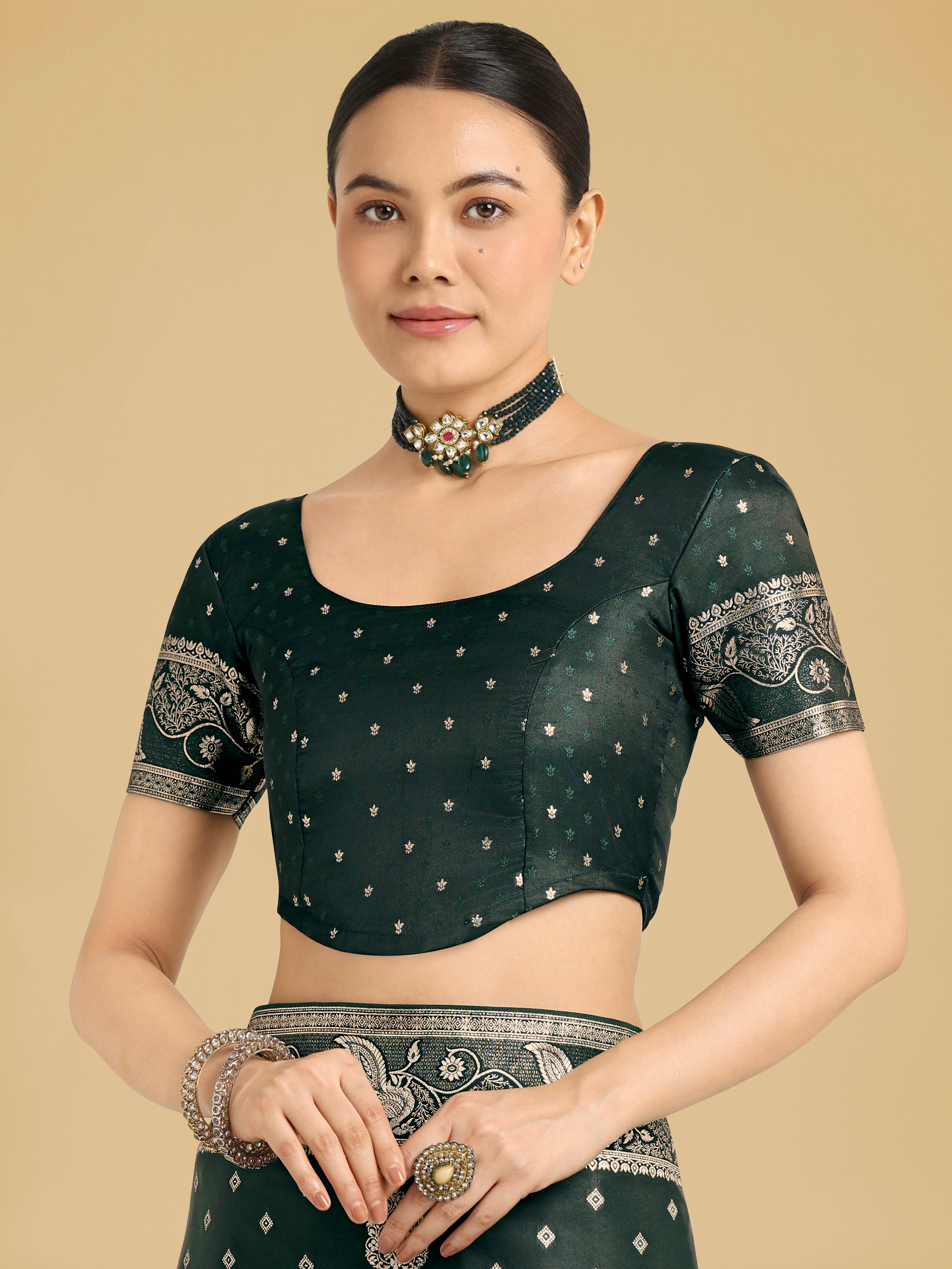 Traditional Dark Green Woven Banarasi Satin Silk Saree