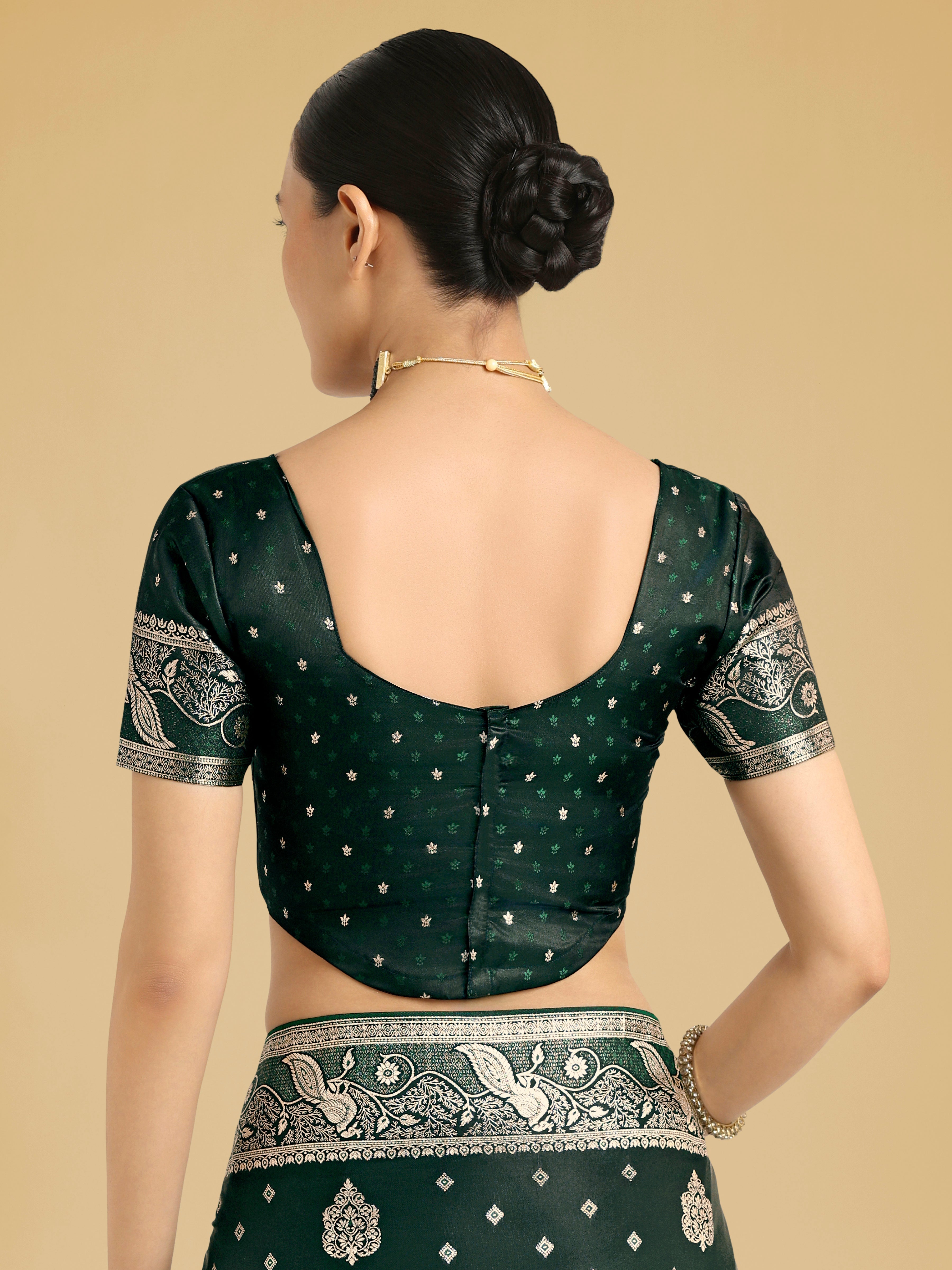 Traditional Dark Green Woven Banarasi Satin Silk Saree