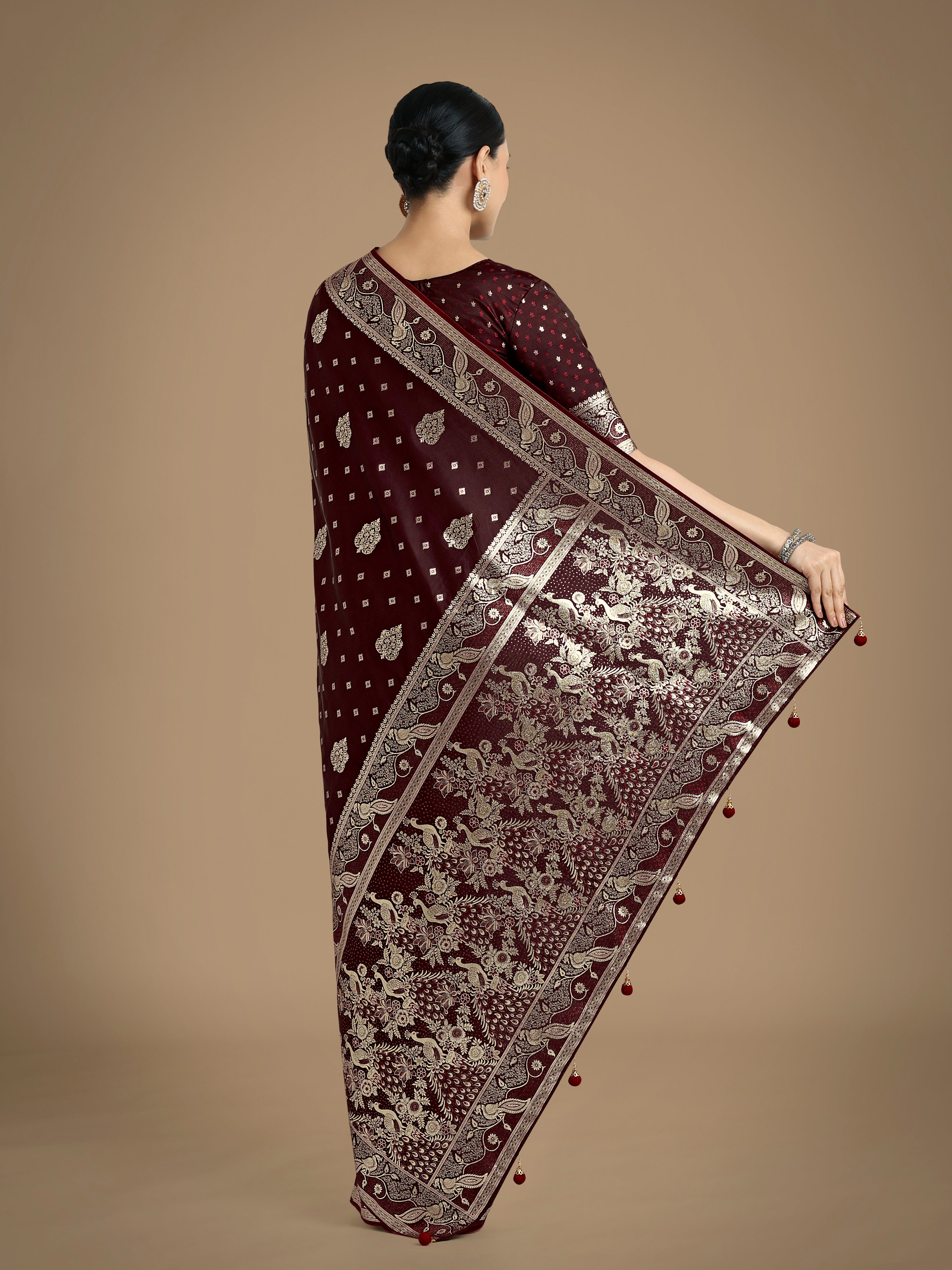 Traditional Maroon Woven Banarasi Satin Silk Saree