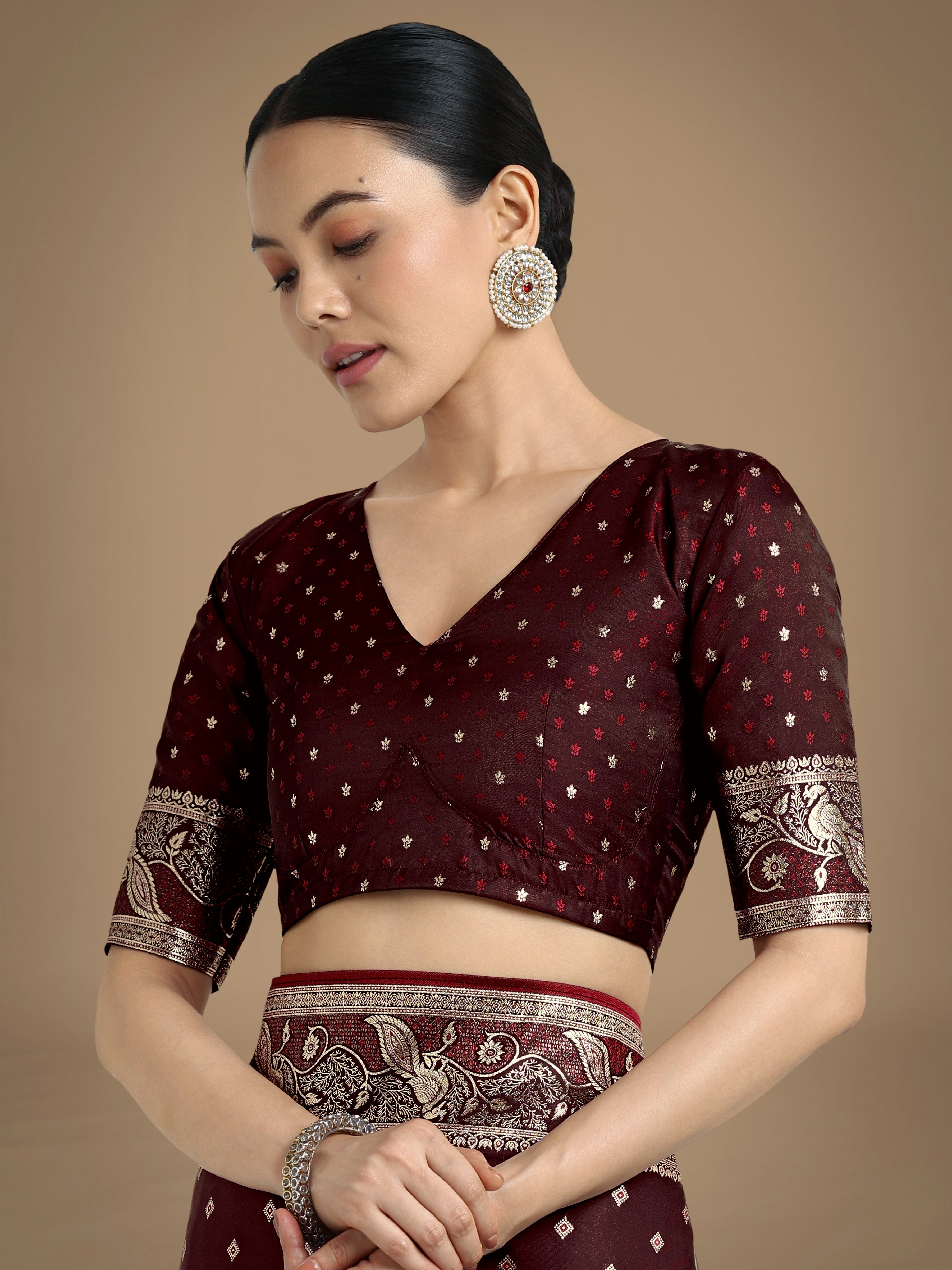 Traditional Maroon Woven Banarasi Satin Silk Saree