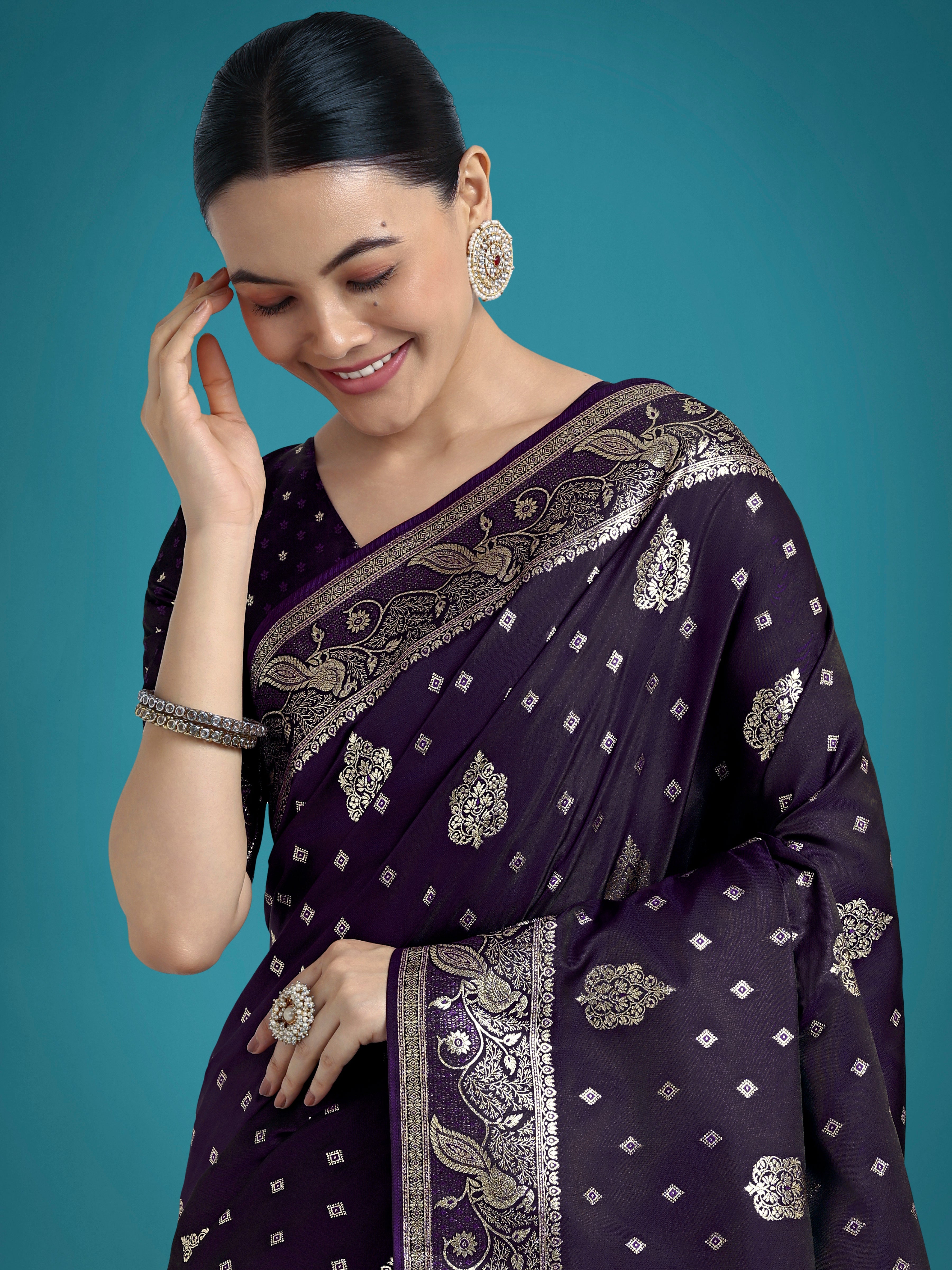 Traditional Purple Woven Banarasi Satin Silk Saree