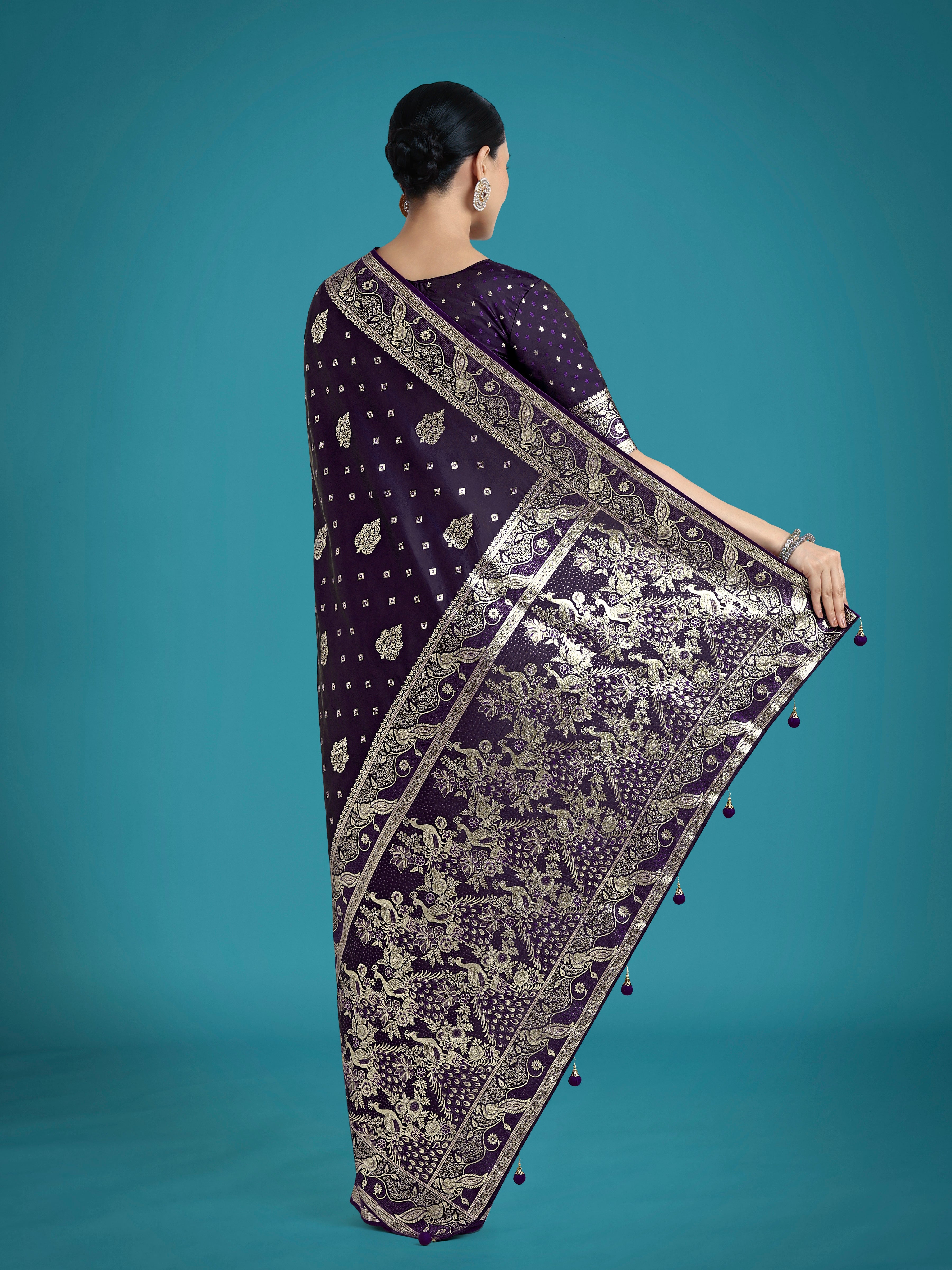 Traditional Purple Woven Banarasi Satin Silk Saree