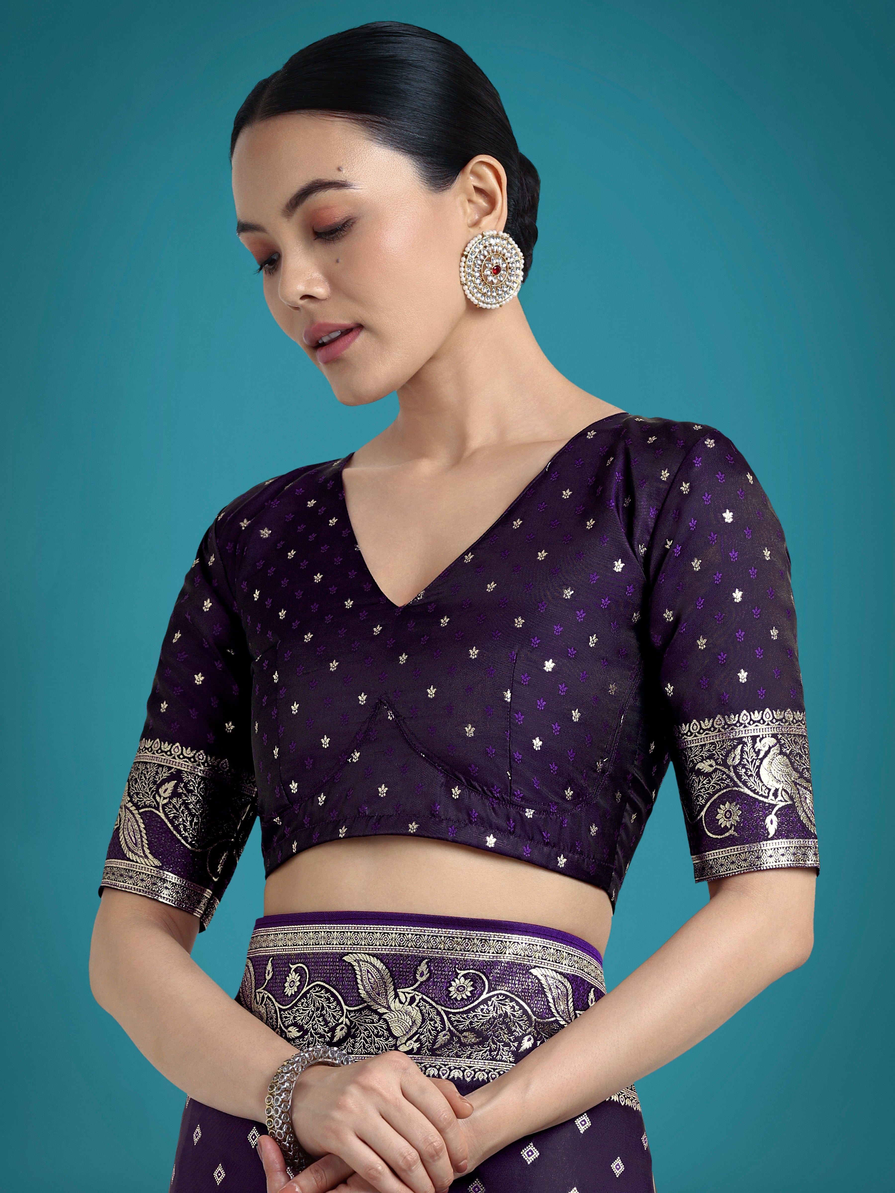 Traditional Purple Woven Banarasi Satin Silk Saree
