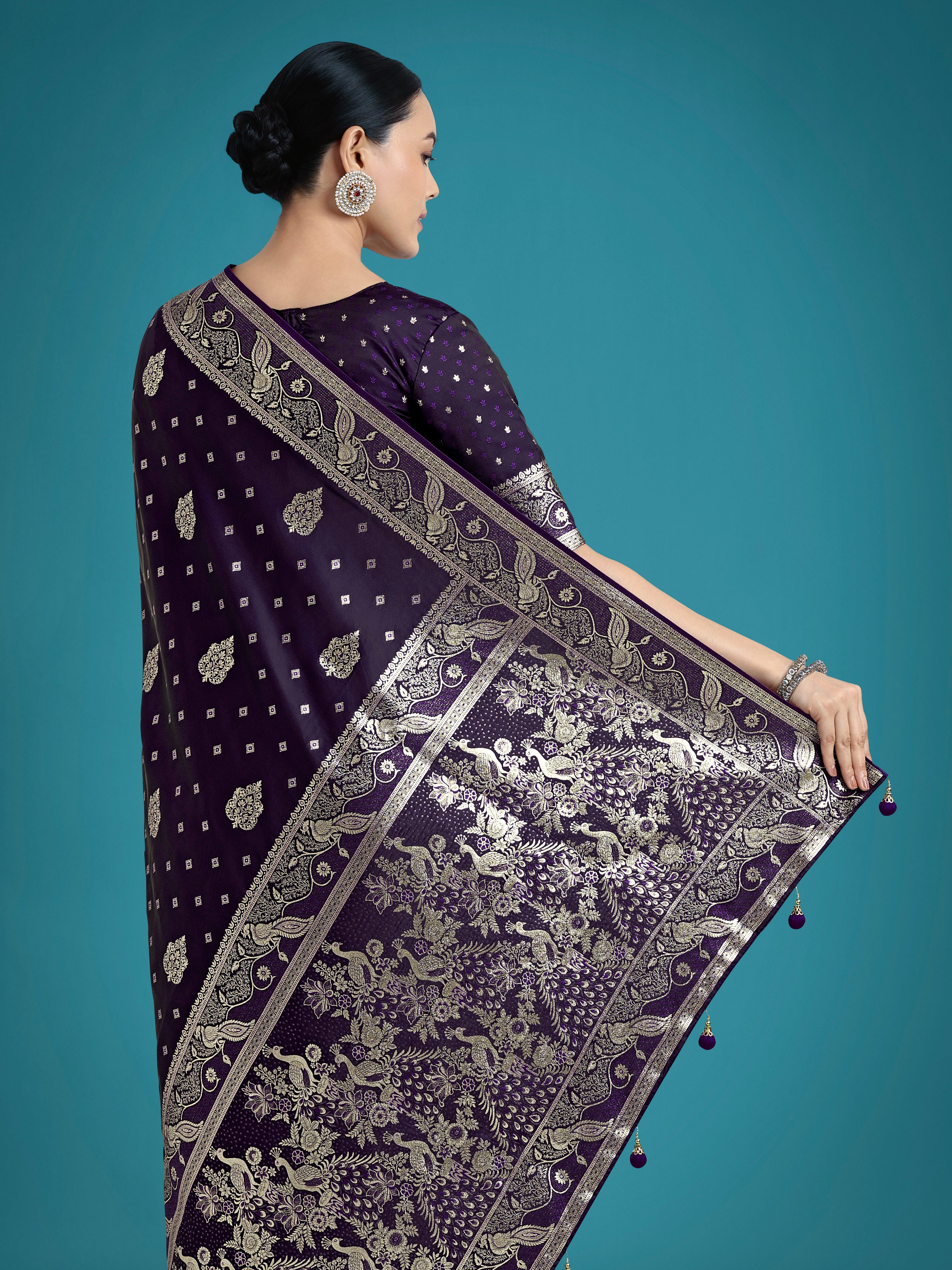 Traditional Purple Woven Banarasi Satin Silk Saree