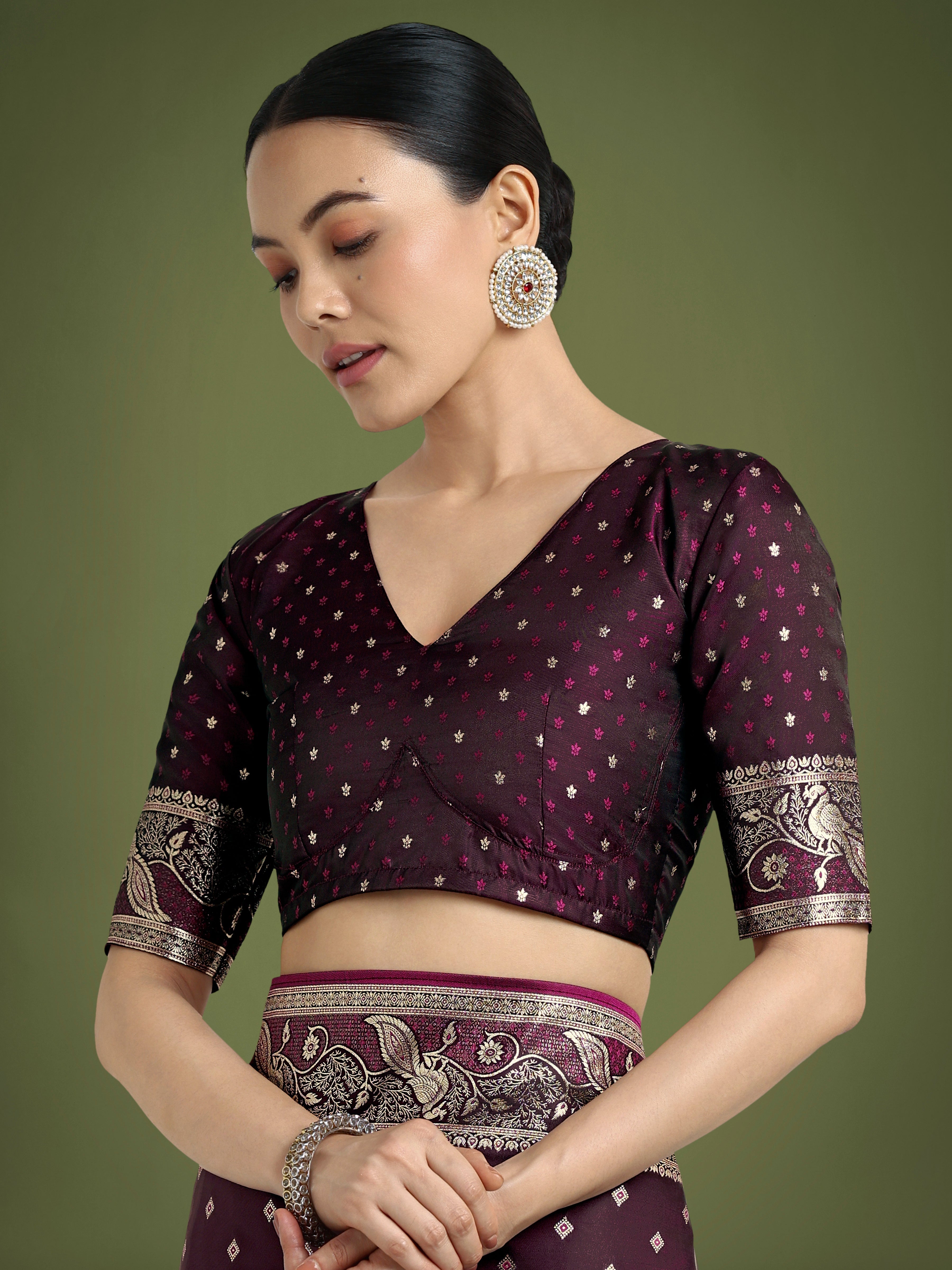 Traditional Wine Woven Banarasi Satin Silk Saree