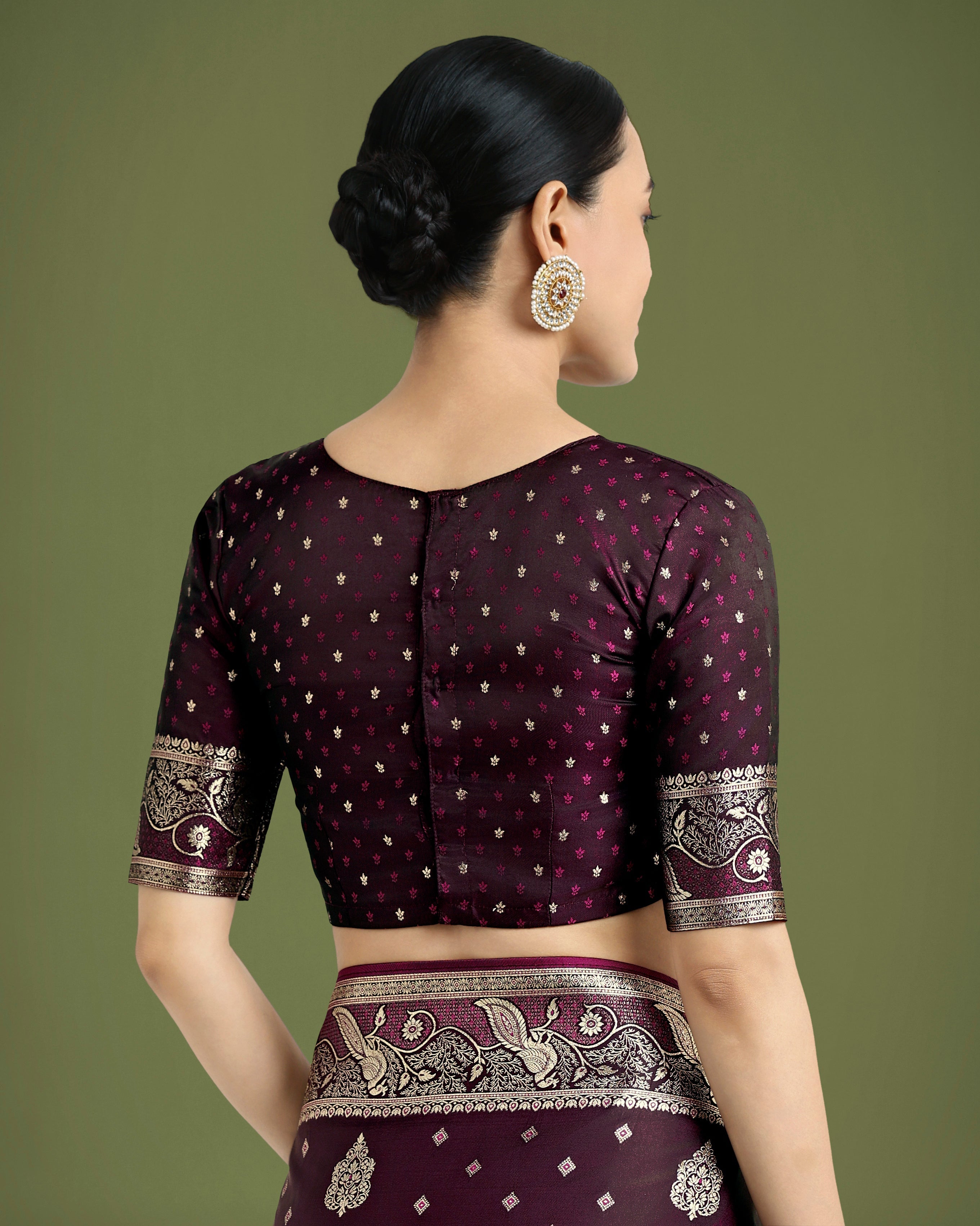 Traditional Wine Woven Banarasi Satin Silk Saree