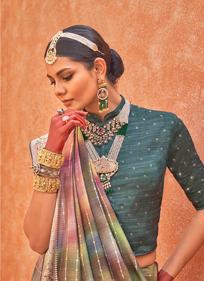 Multi Colour Silk Foil Print Saree
