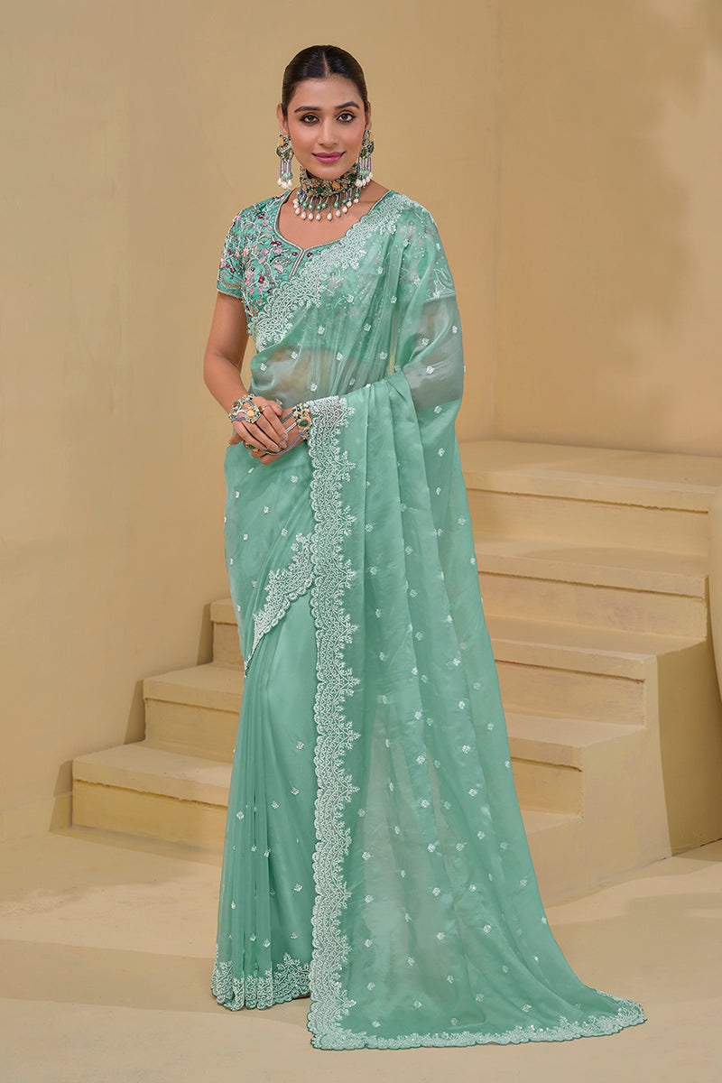 Soft Organza Silk Sequins Work Saree