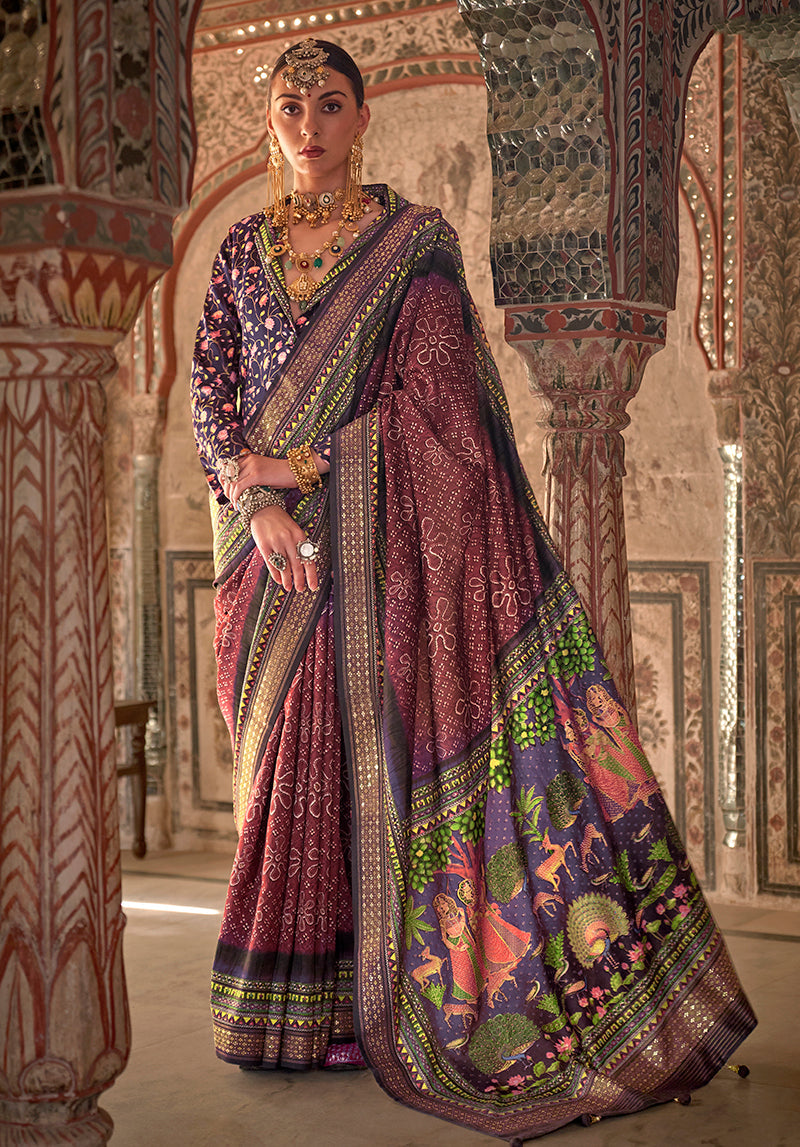 Magenta Viscose Silk Printed Traditional Saree