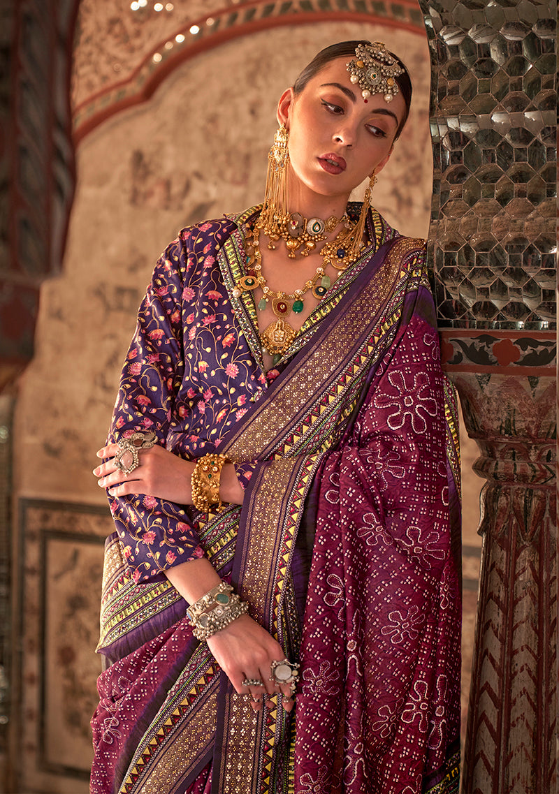 Magenta Viscose Silk Printed Traditional Saree