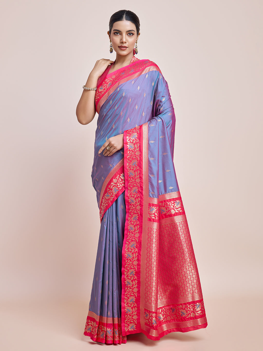 Cyan Banarasi Satin Silk Woven Classic Saree - Monjolika Fashion