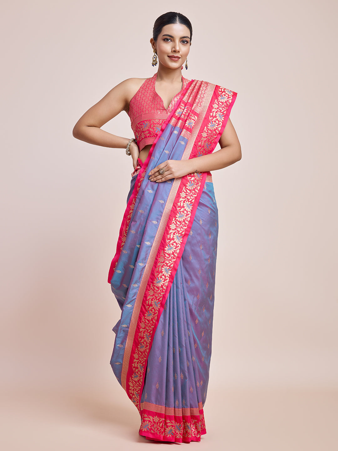 Cyan Banarasi Satin Silk Woven Classic Saree - Monjolika Fashion
