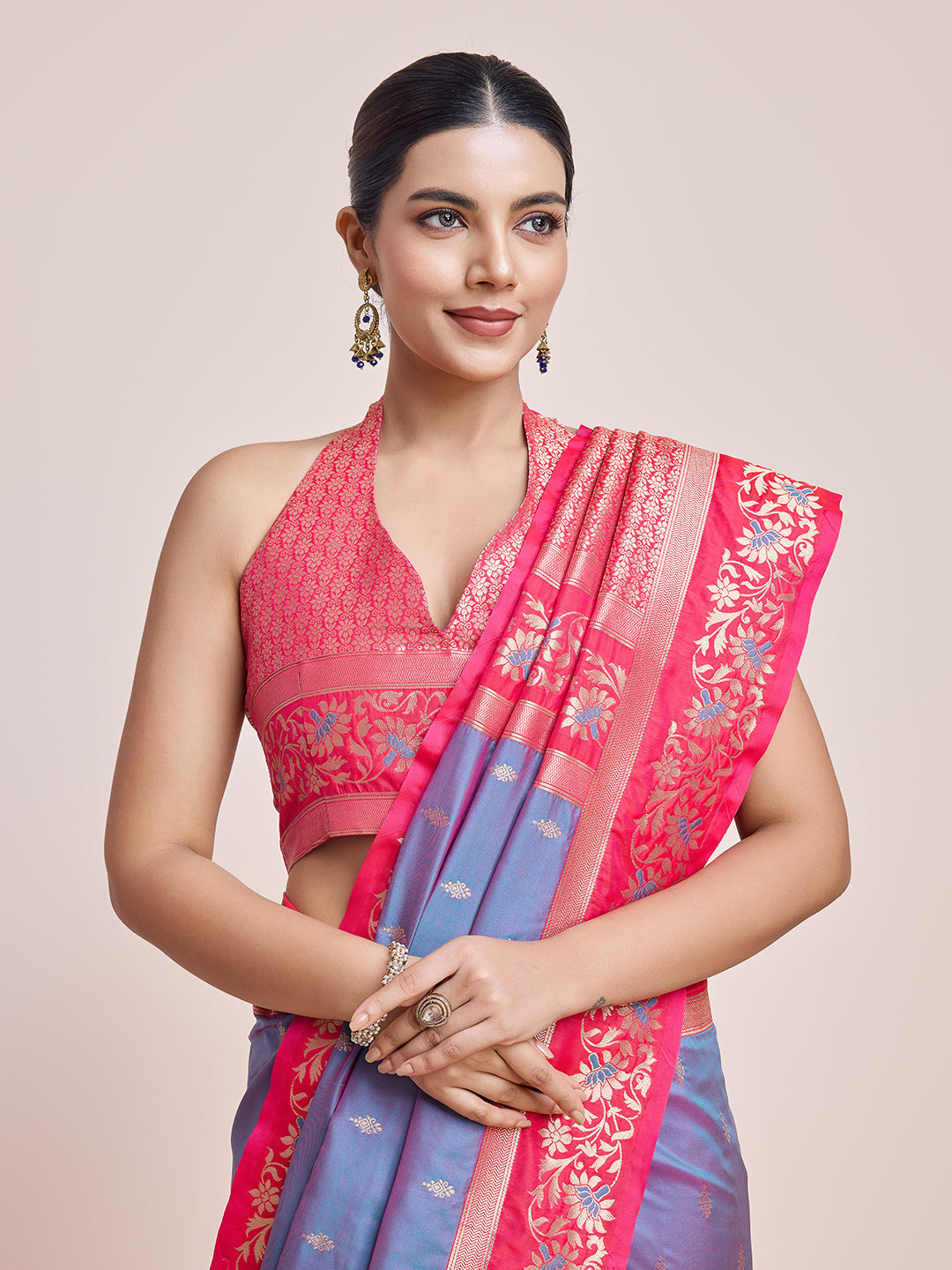 Cyan Banarasi Satin Silk Woven Classic Saree - Monjolika Fashion