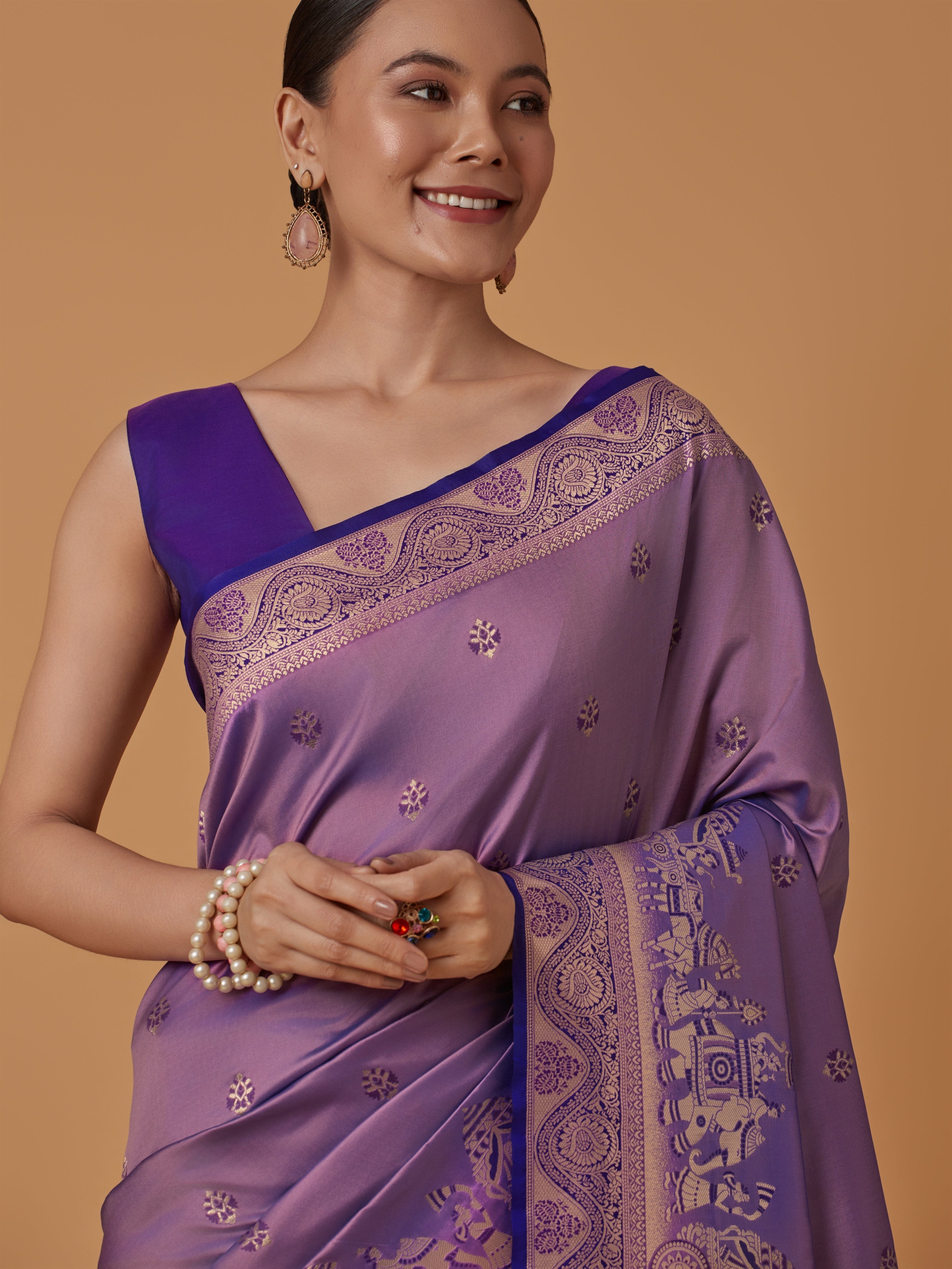 Violet Banarasi Silk Dulha Dulhan Zari Woven Saree