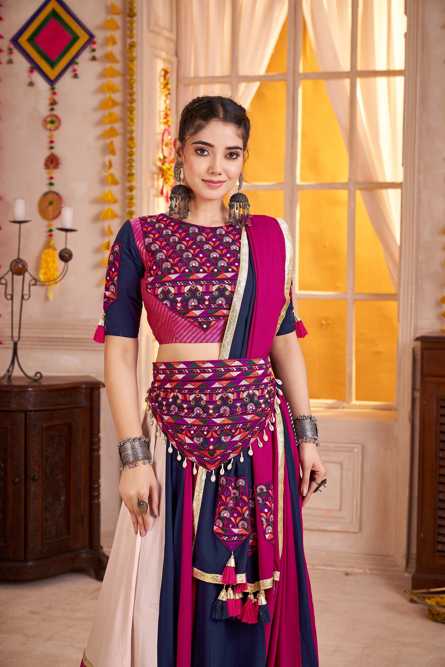 Viscose Cotton Multi-Color Embroidery Navratri Lehenga Choli