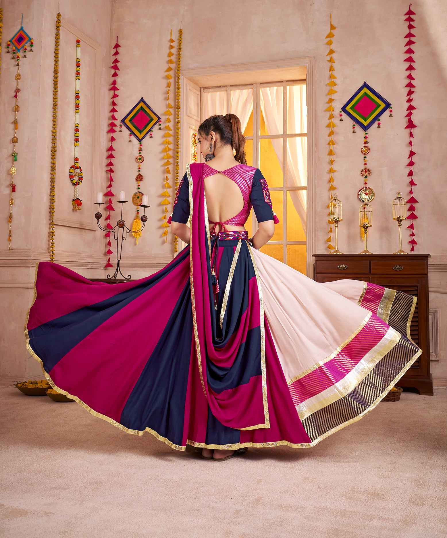 Viscose Cotton Multi-Color Embroidery Navratri Lehenga Choli