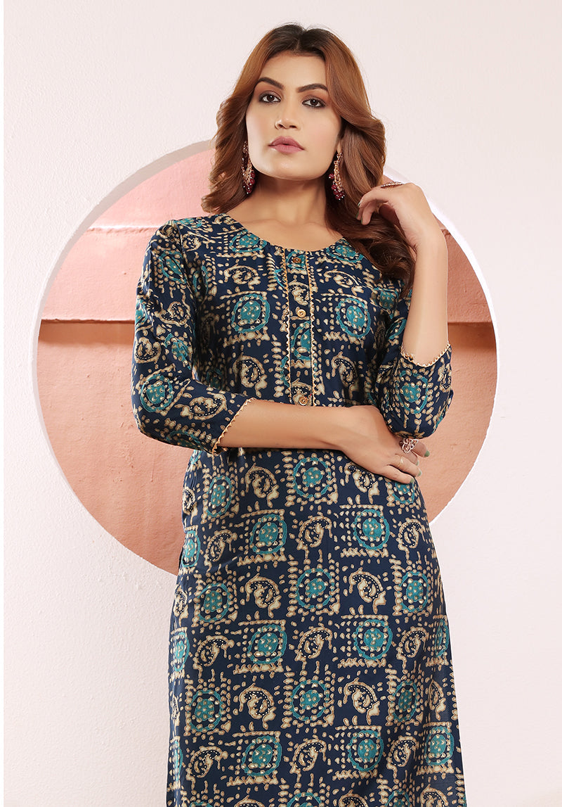Viscose Navy blue Buttons Party Wear Kurti For Party