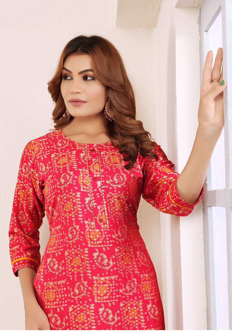 Viscose Rani Pink Buttons Party Wear Kurti For Party