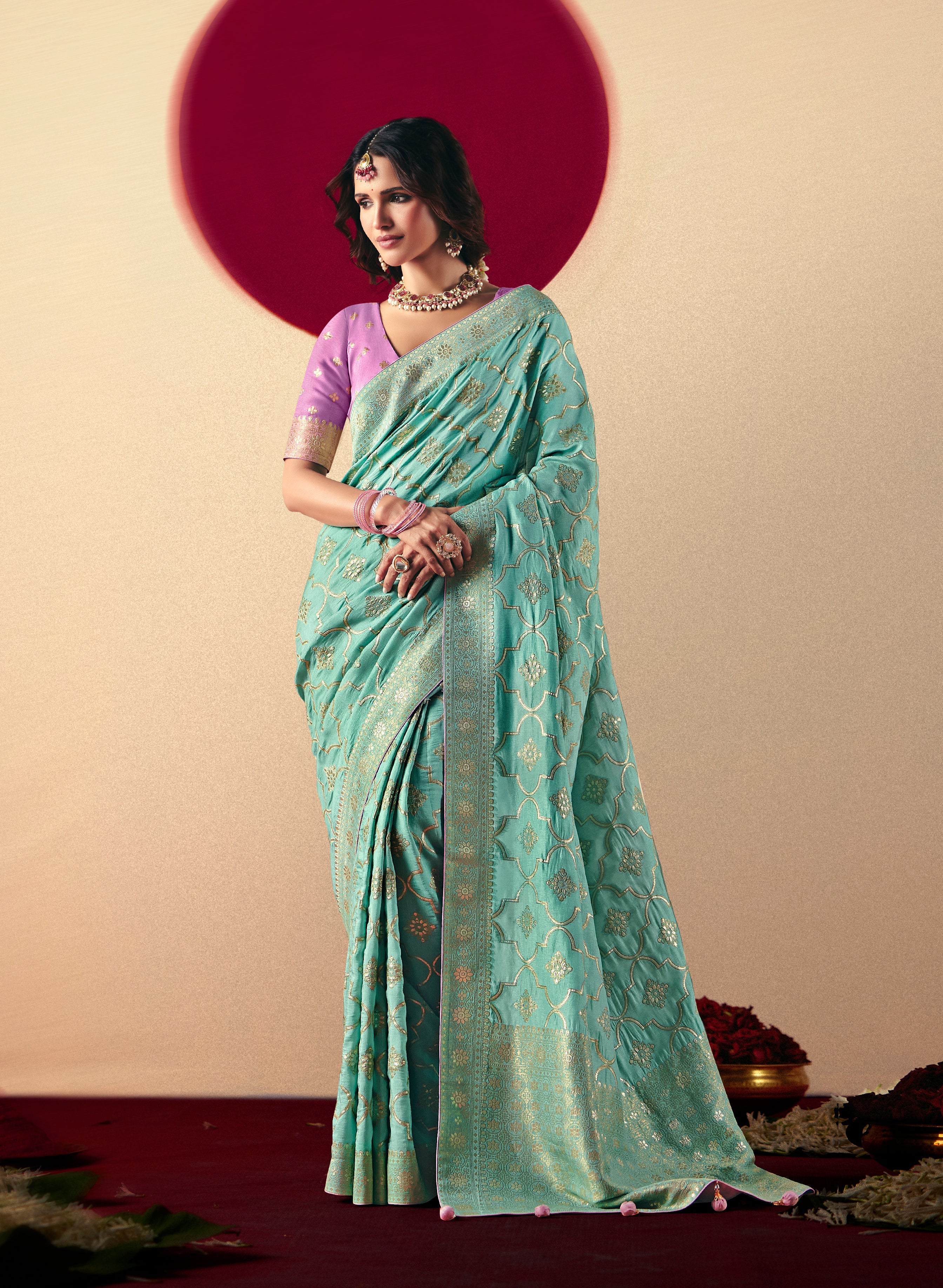 Viscose Silk Aqua blue Saree with Rich Zari Weaving & Designer Tassels