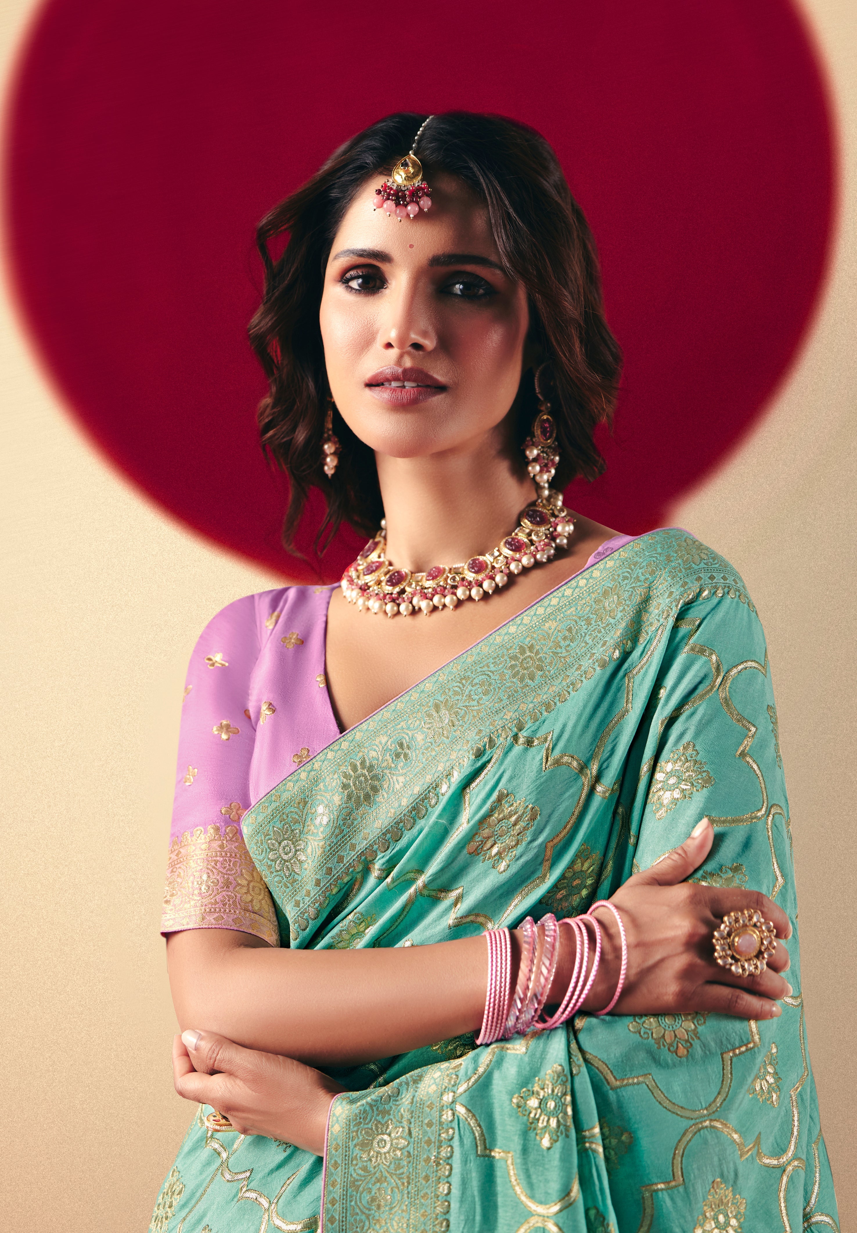 Viscose Silk Aqua blue Saree with Rich Zari Weaving & Designer Tassels