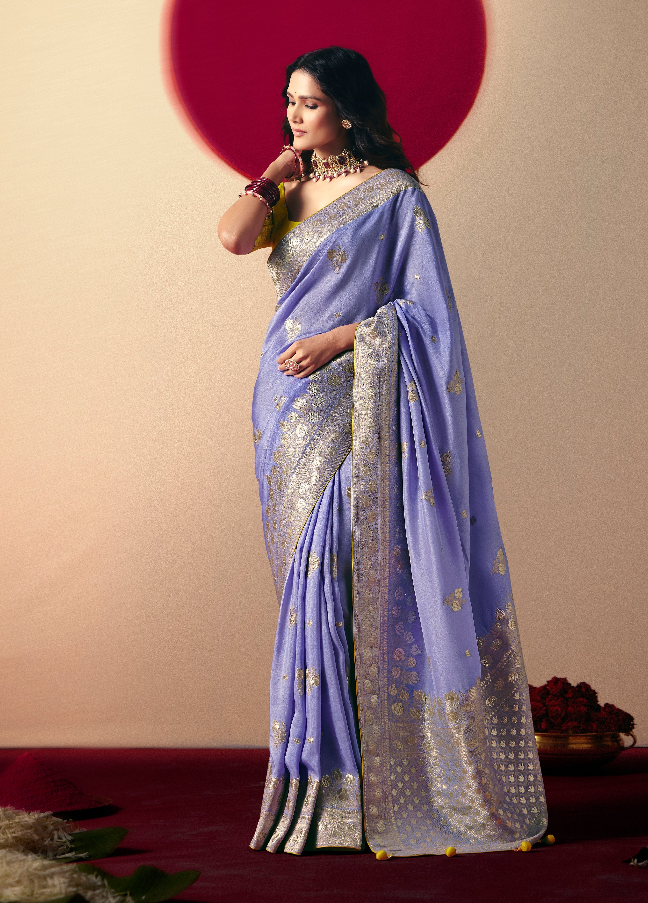 Viscose Silk Lavender Saree with Rich Zari Weaving & Designer Tassels