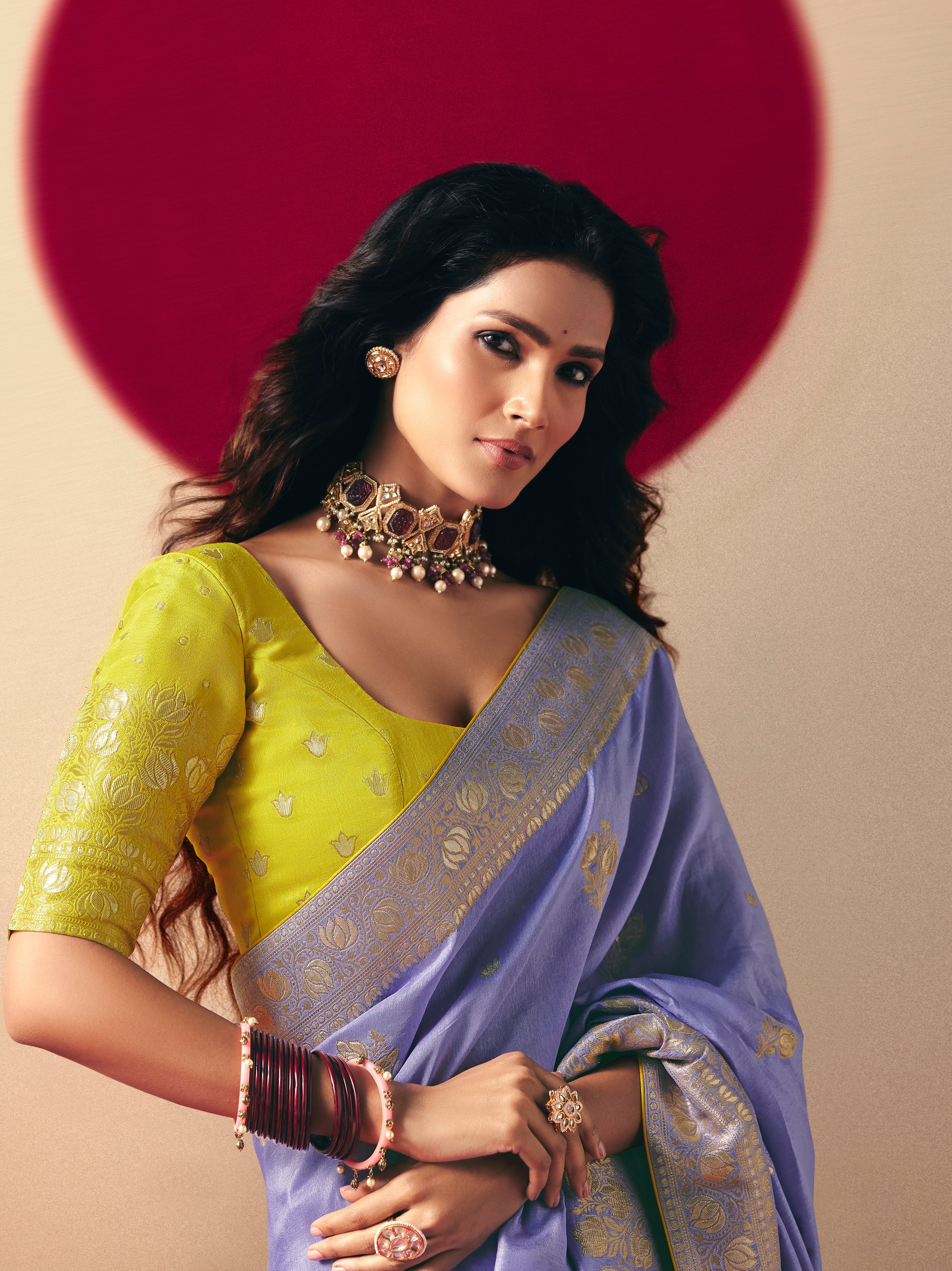 Viscose Silk Lavender Saree with Rich Zari Weaving & Designer Tassels
