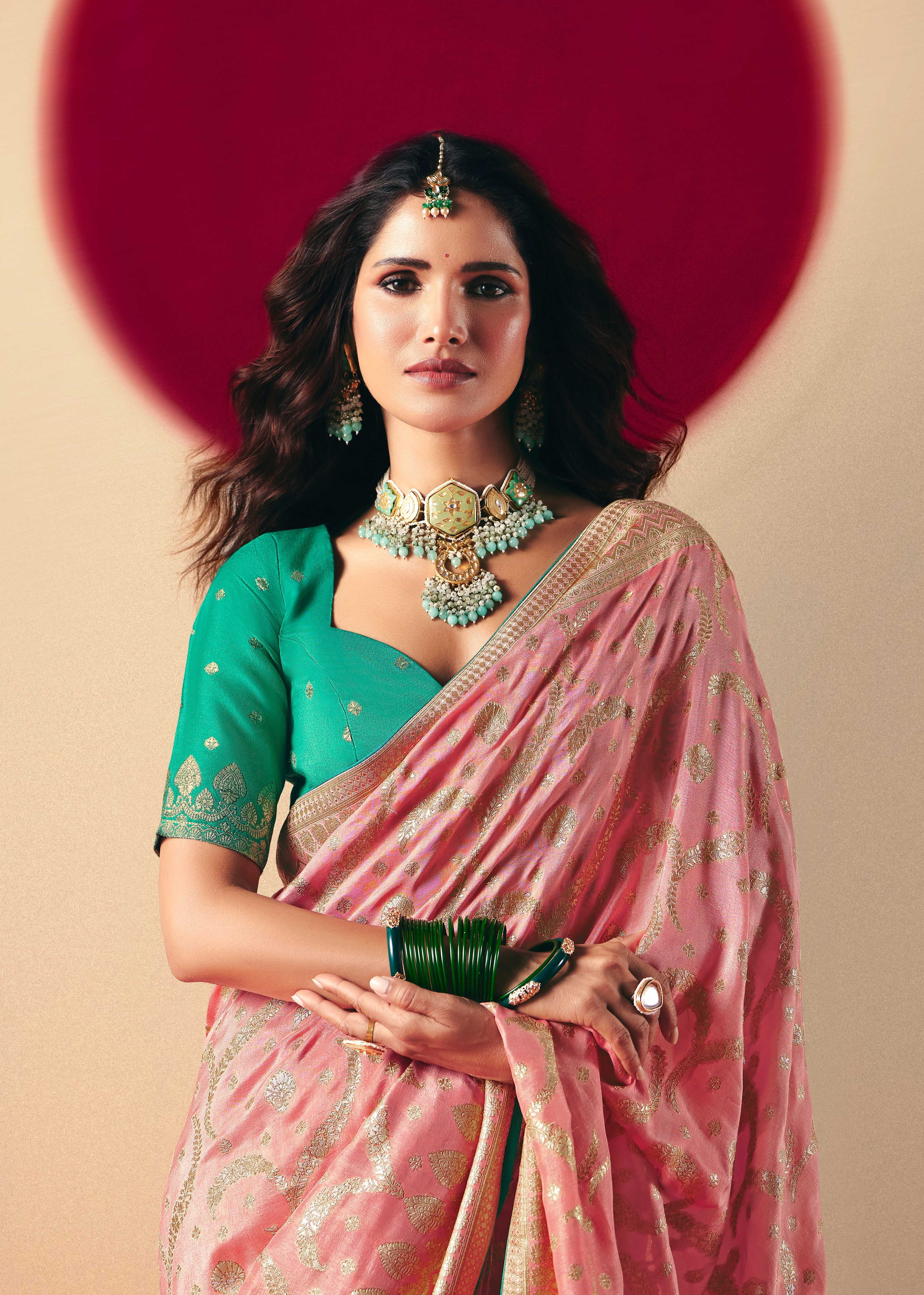 Viscose Silk Light Pink Saree with Rich Zari Weaving & Designer Tassels