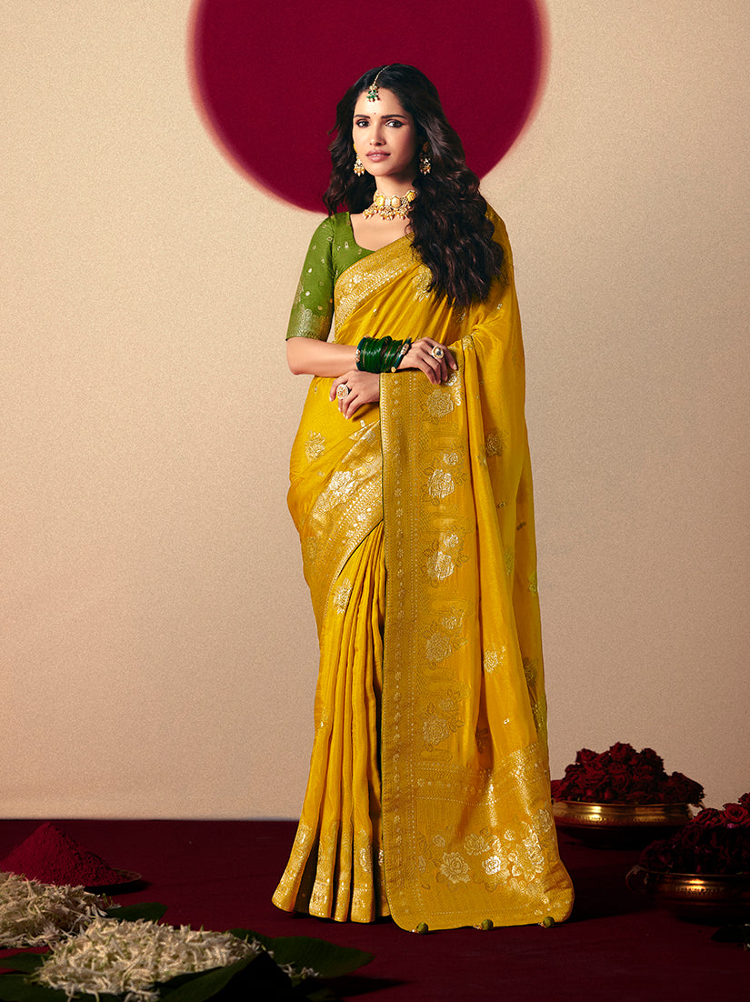 Viscose Silk Mustard Saree with Rich Zari Weaving & Designer Tassels