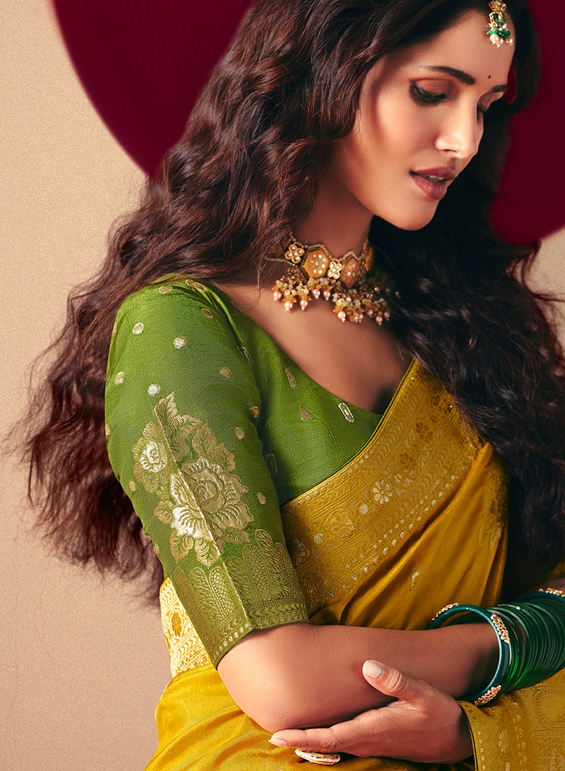 Viscose Silk Mustard Saree with Rich Zari Weaving & Designer Tassels