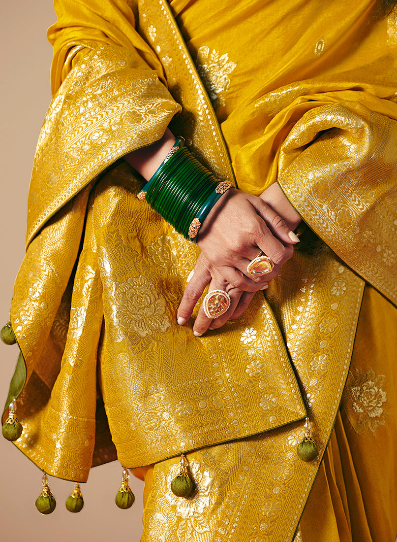Viscose Silk Mustard Saree with Rich Zari Weaving & Designer Tassels