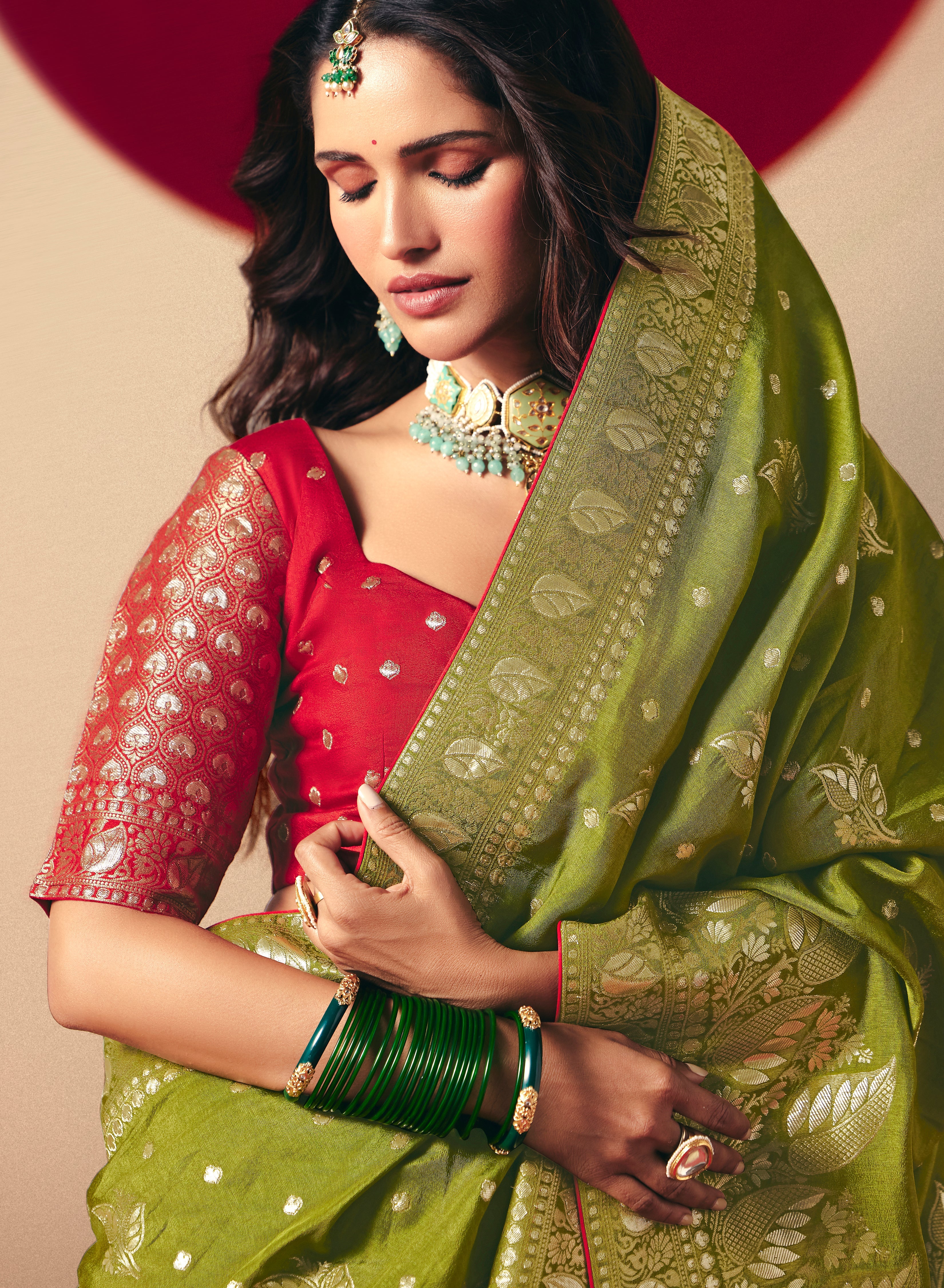 Viscose Silk Olive Green Saree with Rich Zari Weaving & Designer Tassels