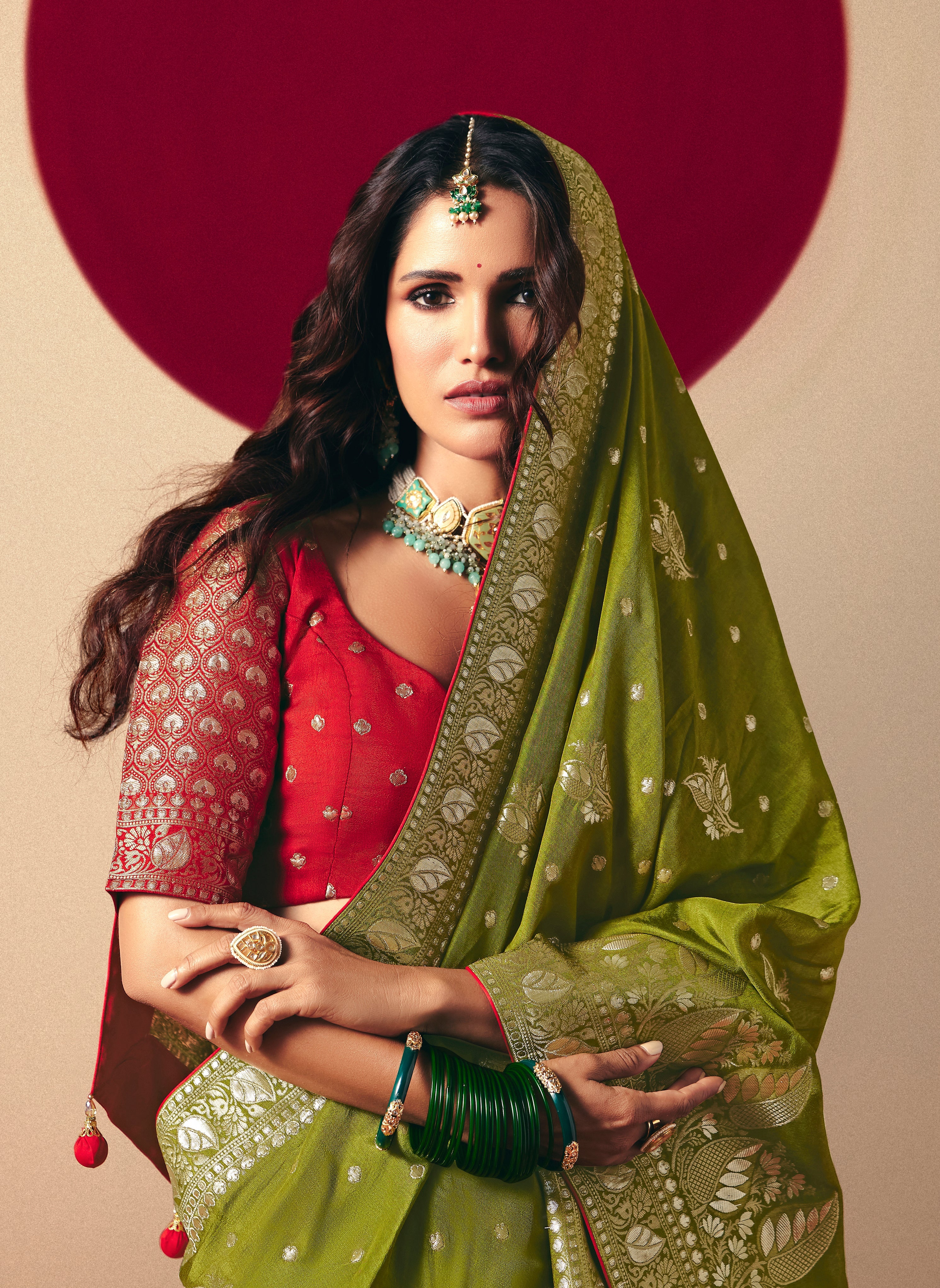 Viscose Silk Olive Green Saree with Rich Zari Weaving & Designer Tassels