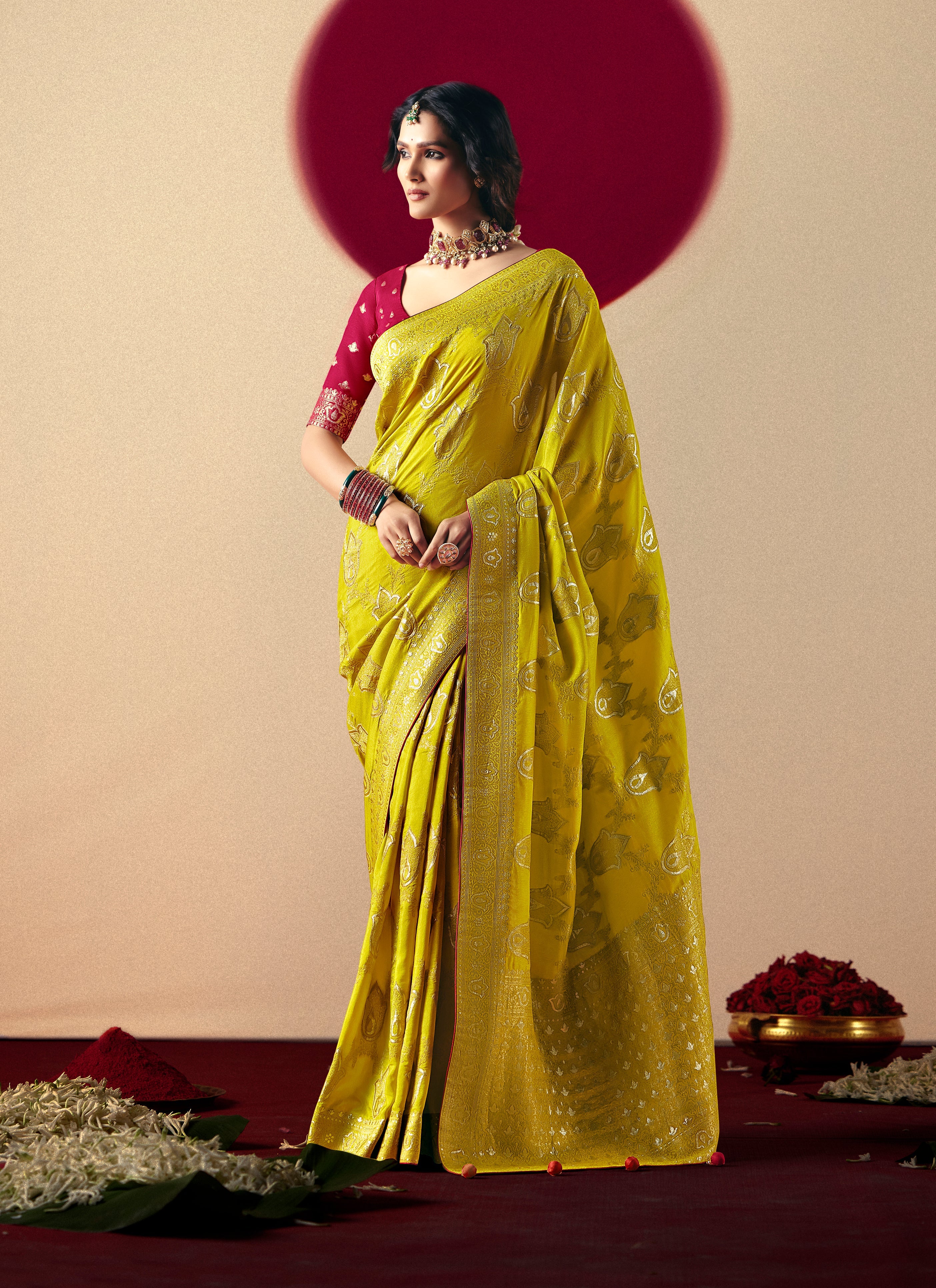 Viscose Silk Pear Saree with Rich Zari Weaving & Designer Tassels