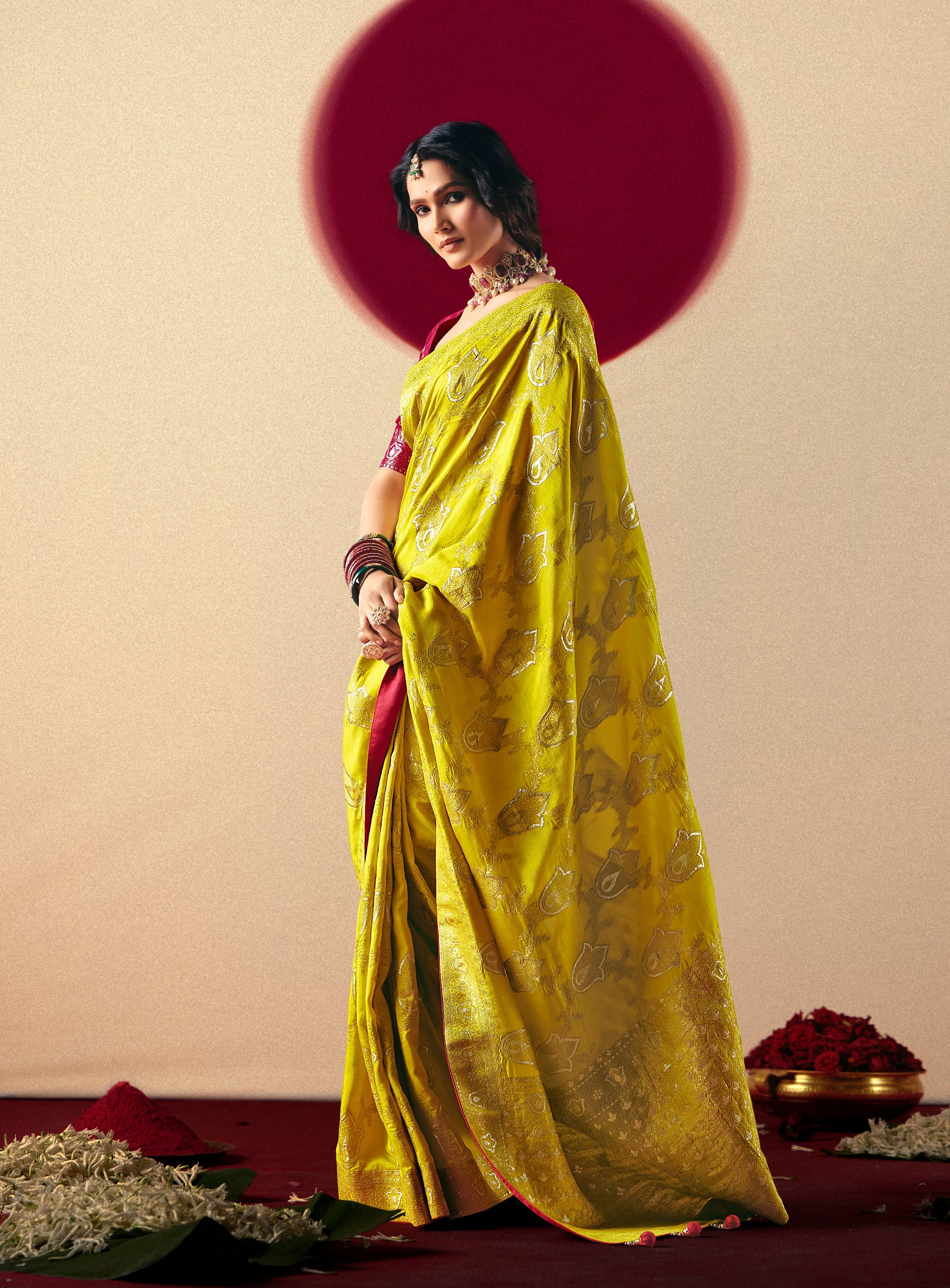 Viscose Silk Pear Saree with Rich Zari Weaving & Designer Tassels