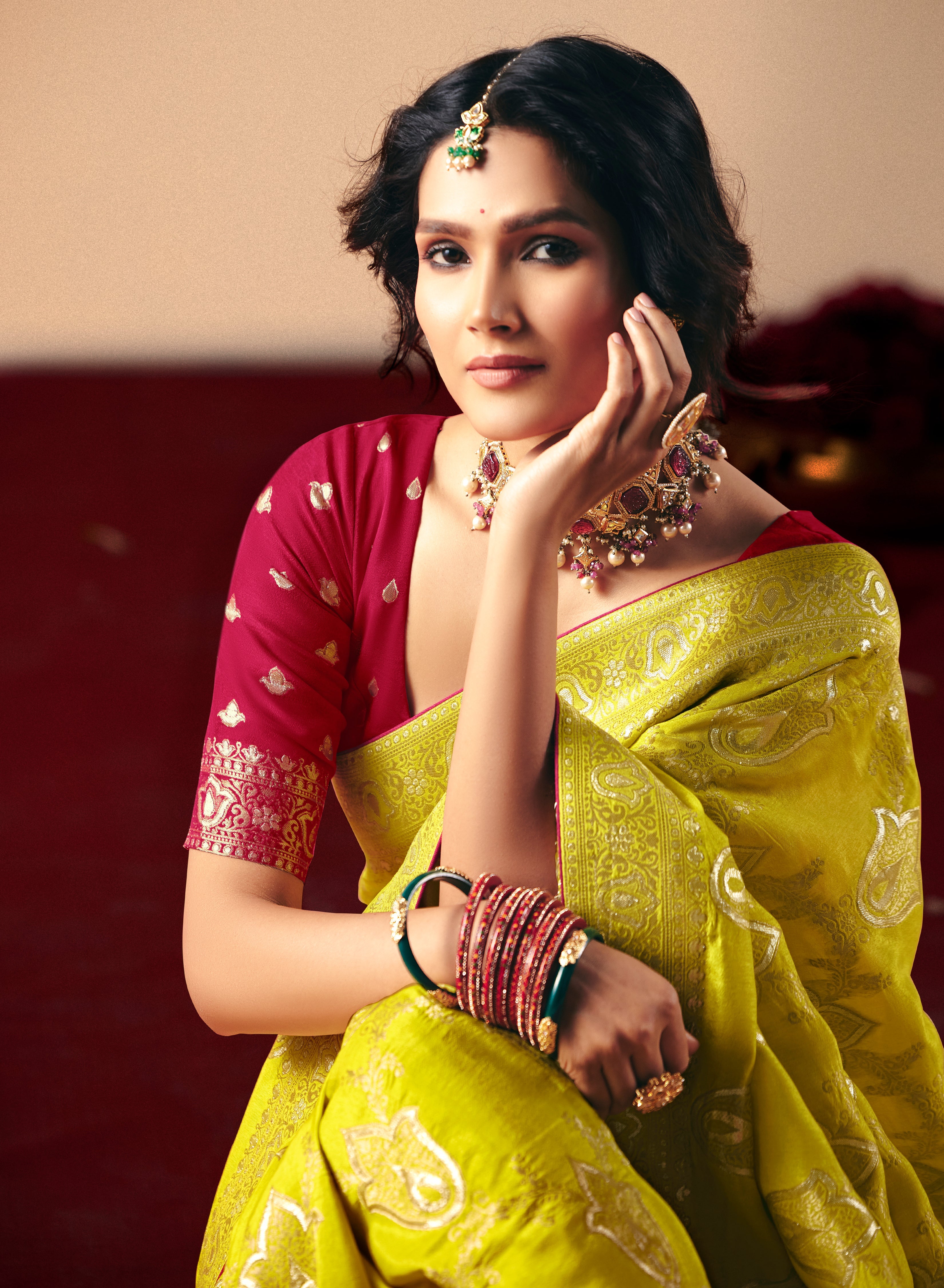 Viscose Silk Pear Saree with Rich Zari Weaving & Designer Tassels