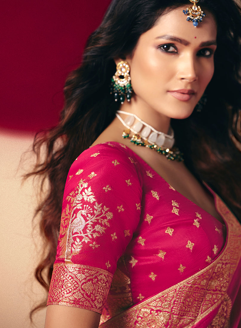 Viscose Silk Rani Pink Saree with Rich Zari Weaving & Designer Tassels