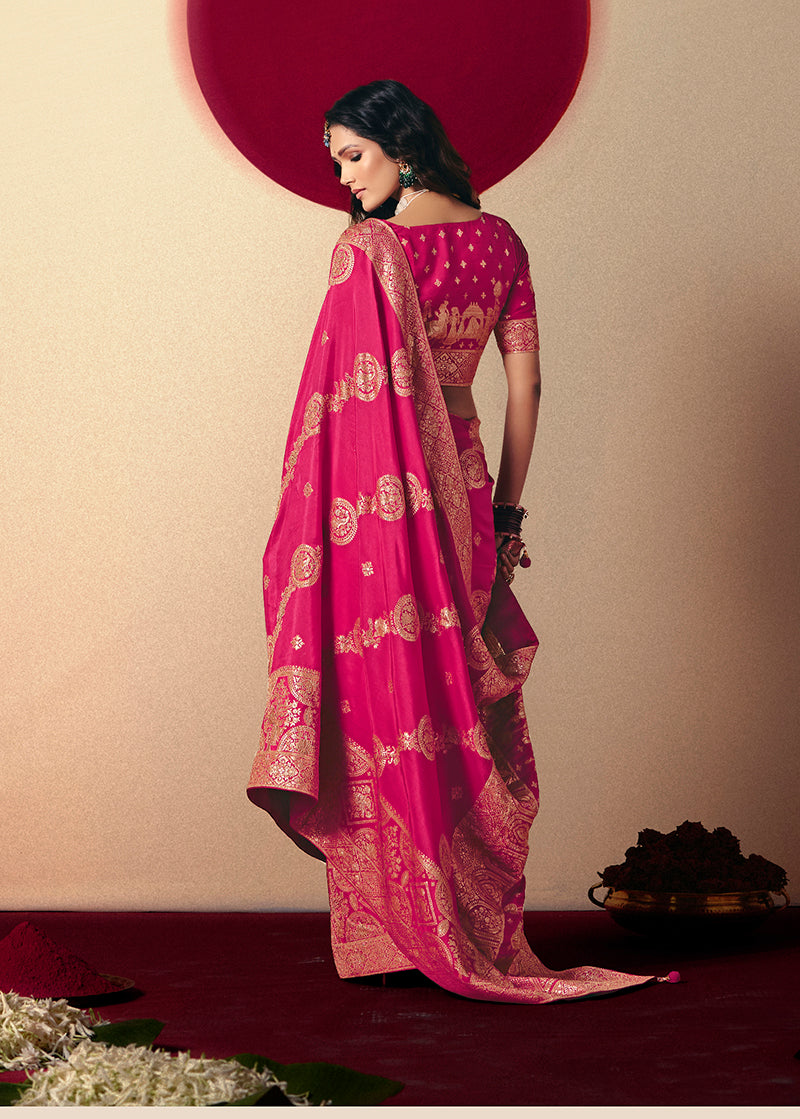 Viscose Silk Rani Pink Saree with Rich Zari Weaving & Designer Tassels